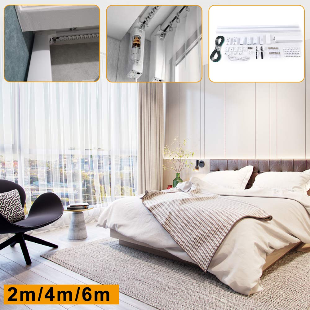 6M Motorized Curtain Track with Remote Control - Smart Electric Curtain Rail System for Home, Ceiling or Wall Mount, Center Opening Design (Ideal for Living Room, Bedroom & Home Theater Automation)