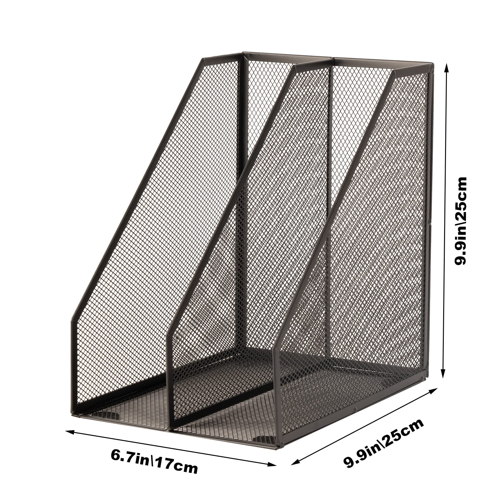 2-Pack Metal Wire Magazine Holders - 2 Compartment Mesh File Organizer for Desk, Office Accessories & Decorative Storage Box (Black) - Perfect for Home Office, Study Desk & Workspace Organization