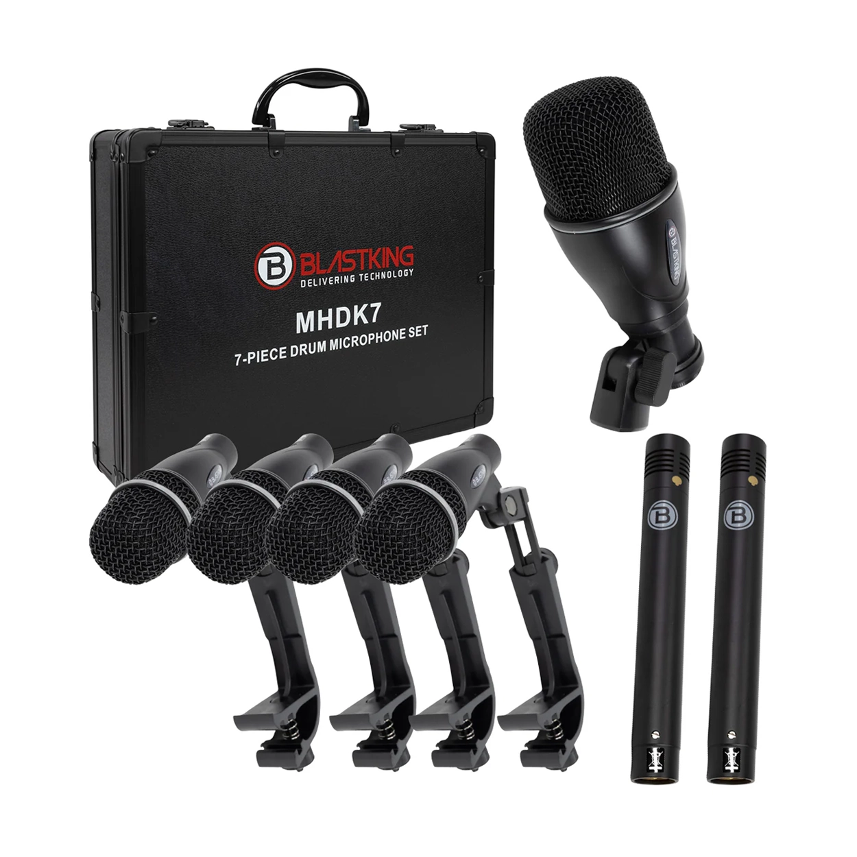 Blastking MHDK7 7-Piece Drum Microphone Set - Professional Drum Mic Kit for Live Performances & Studio Recording - Perfect for Drummers, Bands, and Music Producers