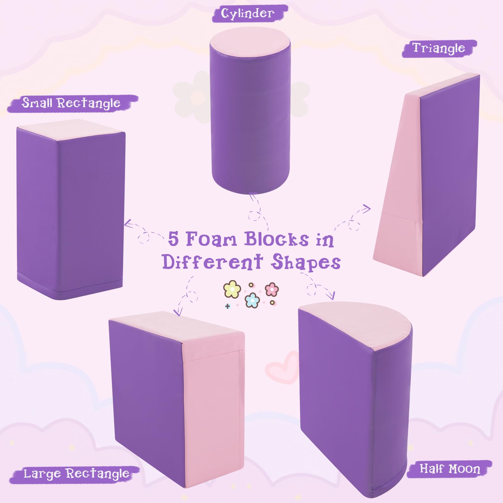 Costzon 5-Piece Soft Foam Climbing Toys for Toddlers & Infants - Waterproof Indoor Play Structures for Child Development, Preschool Baby Climbers (Pink & Purple) - Perfect for Home Playrooms, Daycare Centers & Early Learning Activities