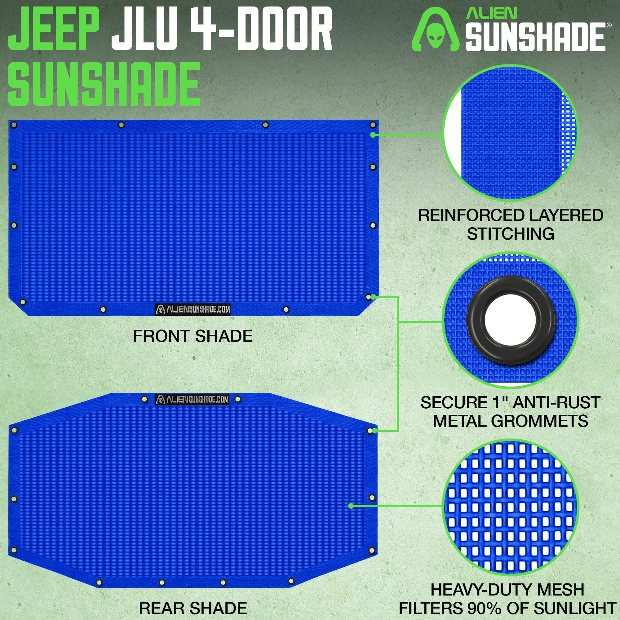 Alien Sunshade for Jeep Wrangler JLU (2018-2023) - Front & Rear Mesh Sun Shade Top Cover | UV Protection, Wind & Noise Reduction | Fits Sport, Sport S, Sahara, Rubicon Models | Perfect for Off-Roading, Beach Trips & Summer Adventures