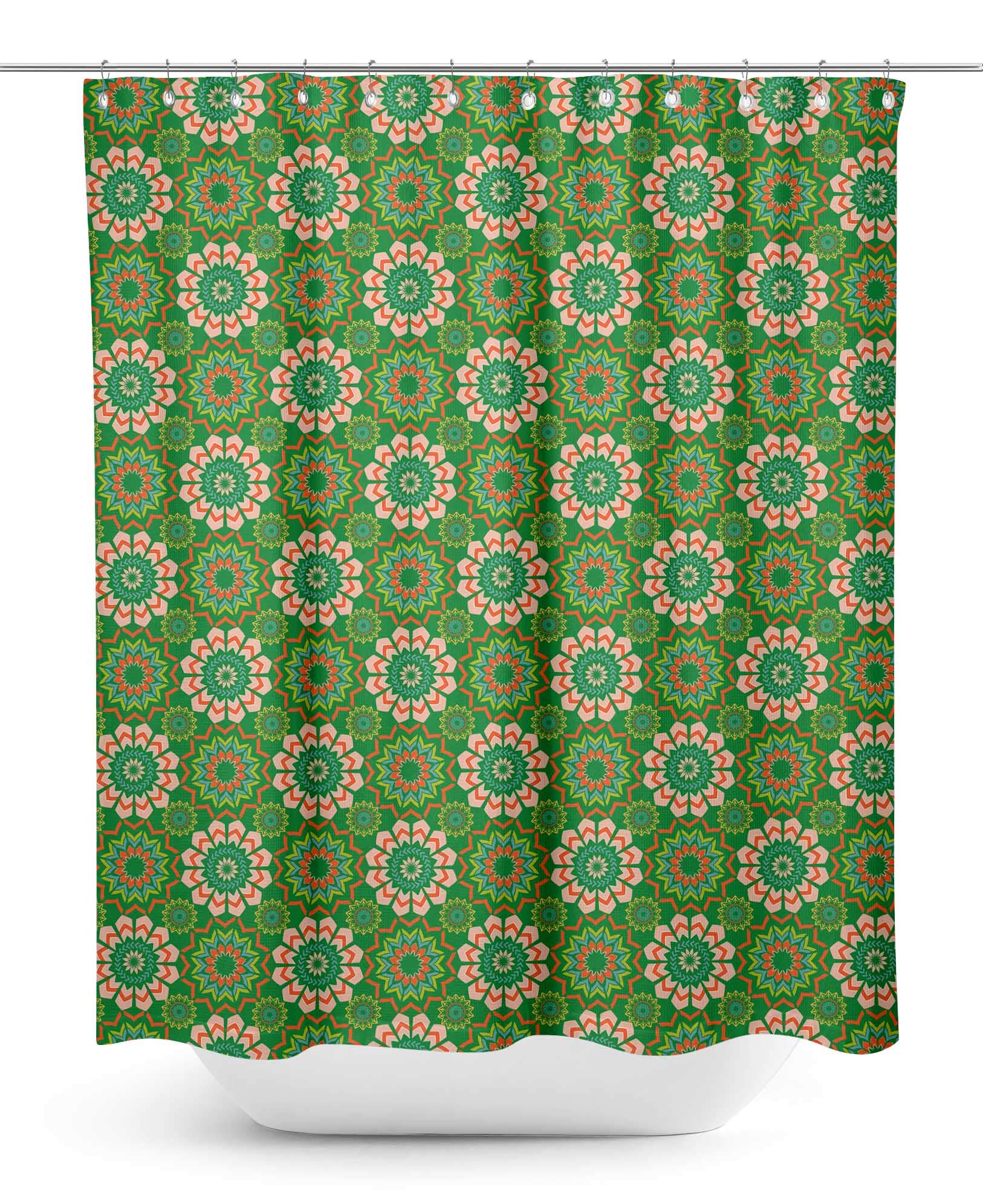 Waterproof Mandala Shower Curtain 60x75 Inch - Colorful Green Bathroom Decor for Modern & Bohemian Style Homes - Perfect for Bath, Shower, and Spa Settings