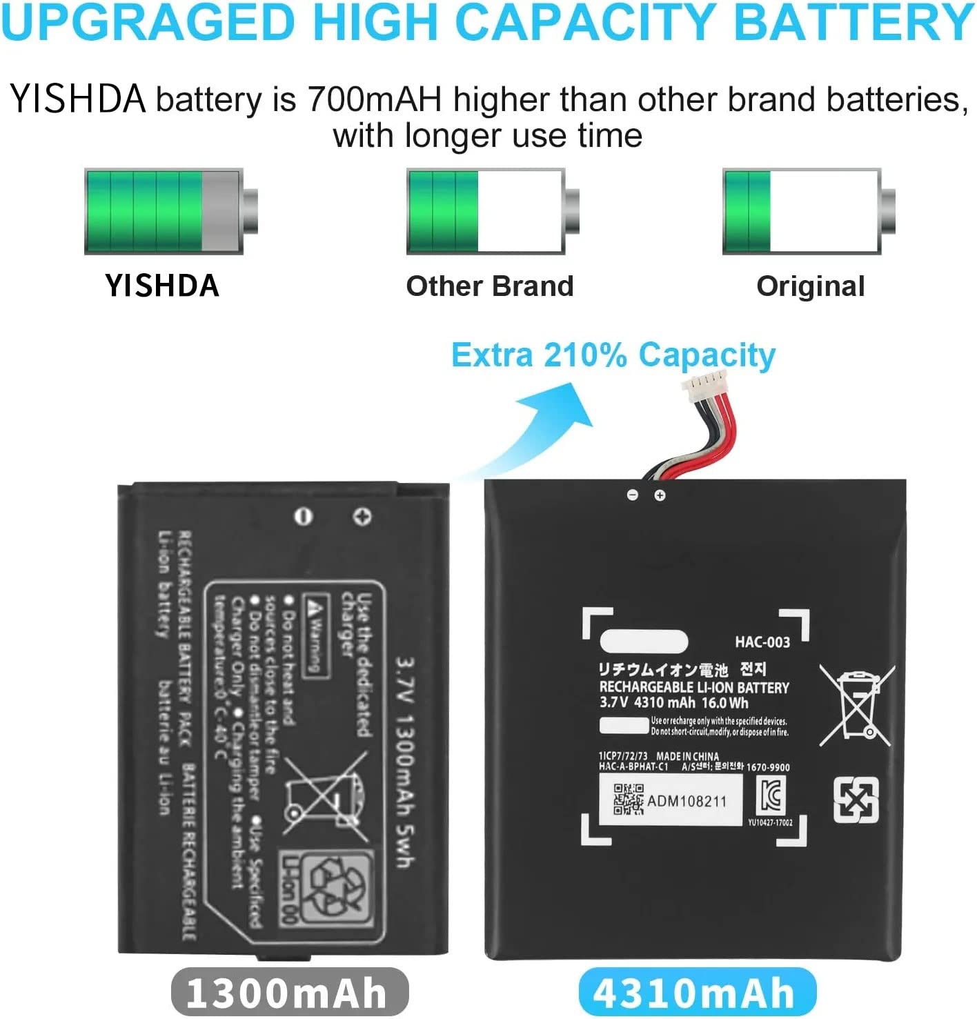 YISHDA 4310mAh Replacement Battery Compatible with Nintendo Switch 2017 HAC-001/HAC-003 - Internal Battery with Screwdriver Repair Tool Kit for Enhanced Gaming Experience at Home or Travel