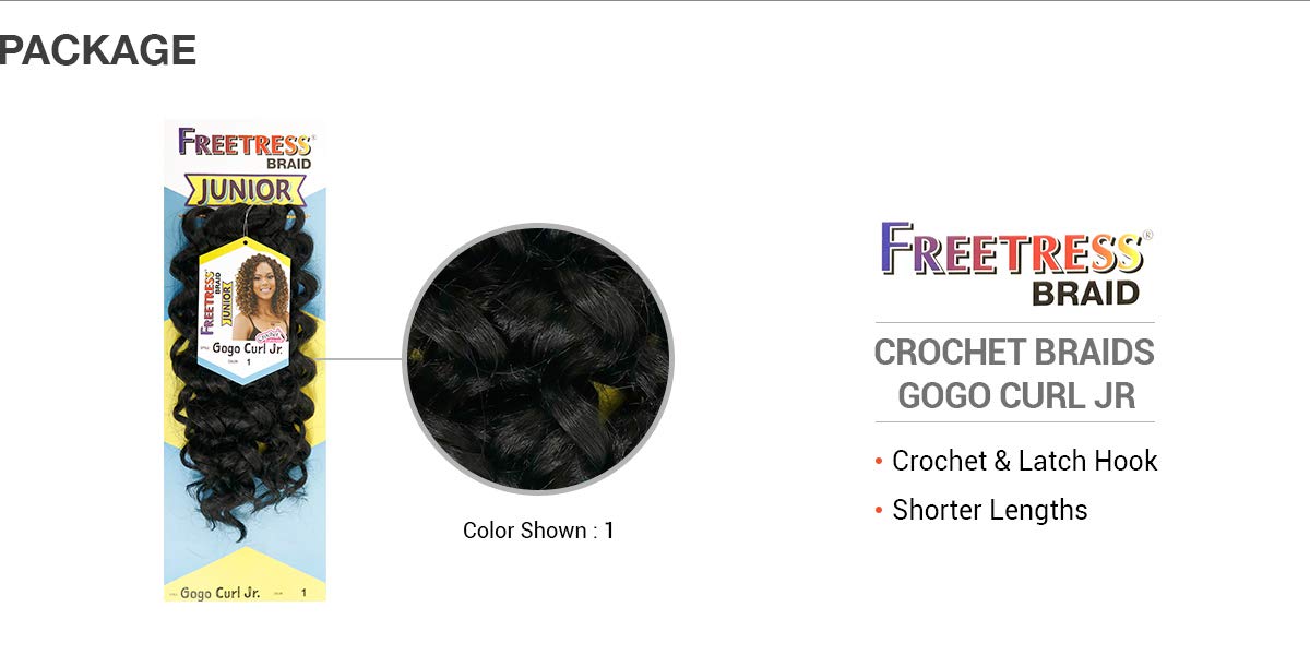 FreeTress Crochet Braids Gogo Curl Jr - 5 Pack Natural Looking Synthetic Hair Extensions for Black Women | Perfect for Protective Styles, Twist Outs & Everyday Wear