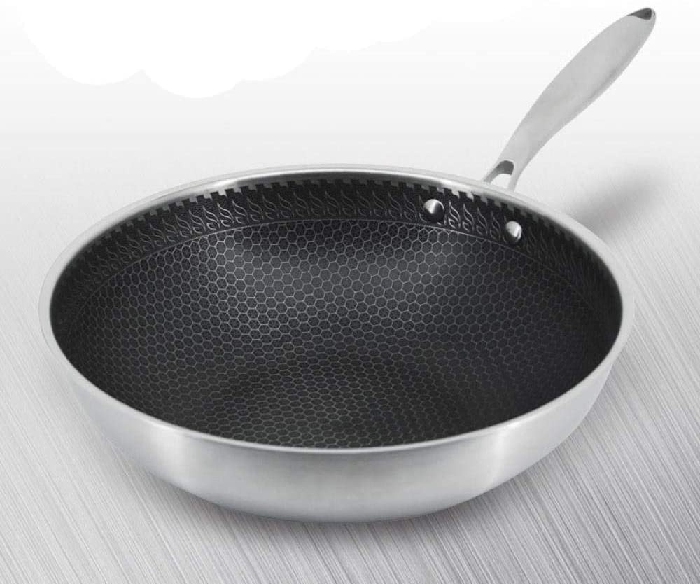 SYXBXZ 34cm Stainless Steel Wok Pan - 304 Non-Stick Induction Cookware for Gas & Electric Stoves - Perfect for Stir-Frying, Sautéing & Deep Frying in Professional & Home Kitchens