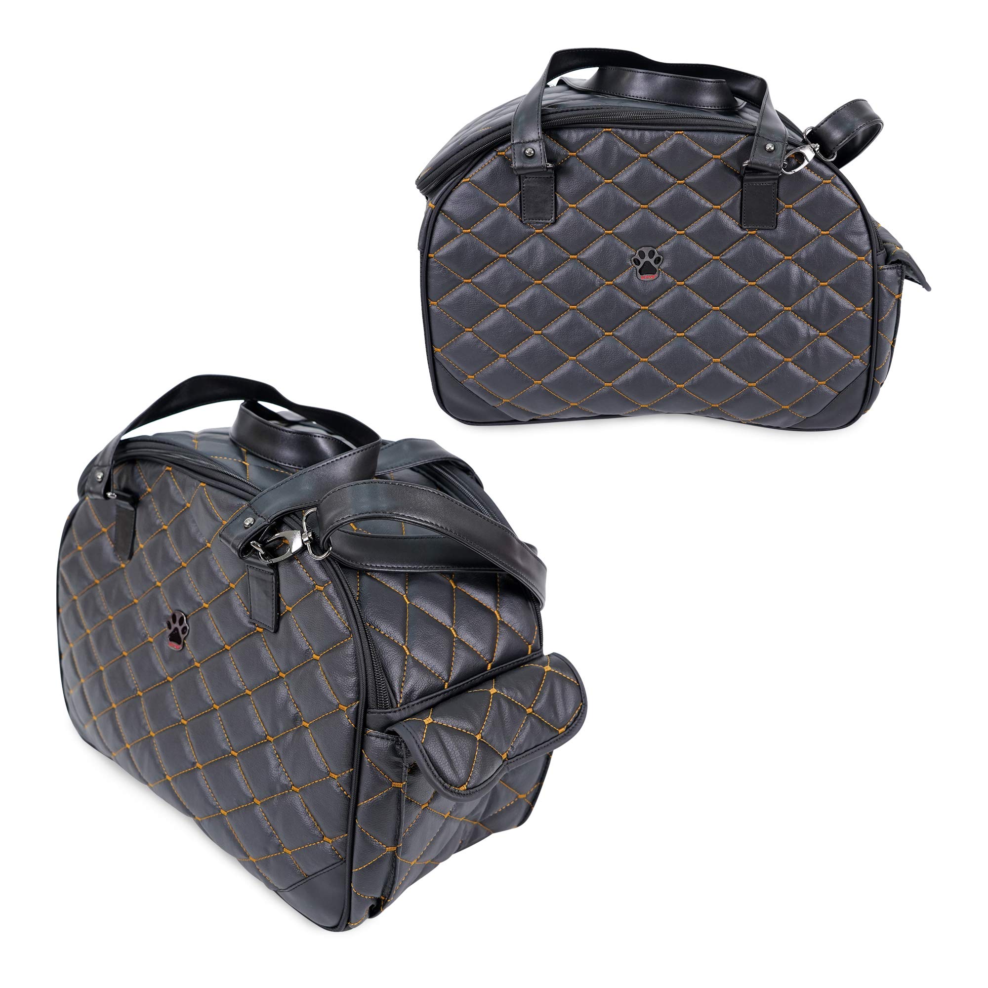 **SUSSEXHOME Small Pet Carrier for Dogs & Cats - Waterproof Faux Leather Travel Tote Bag with Double Strap - 17.3 x 8.25 x 10.6 Inch - Black - Perfect for Air Travel, Vet Visits & Daily Outings**