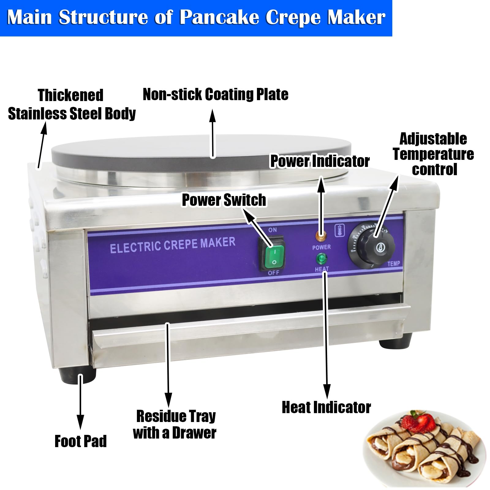INTBUYING Commercial Electric Crepe Maker - 16