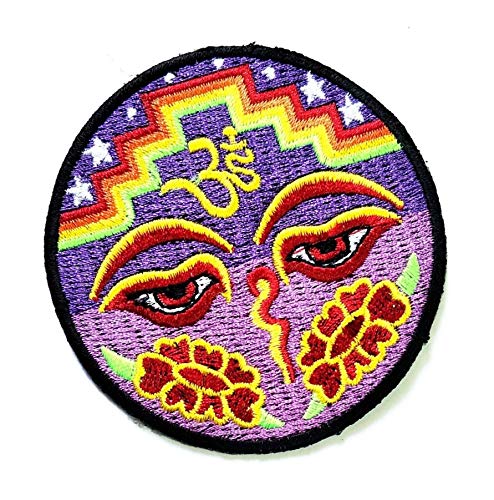 ONCEX Buddha Embroidered Iron On Patch - Purple Eyes of Buddha Design for DIY Clothing, Jeans, T-Shirts & Hats | Fashion Accessory & Craft Supplies for Backpacks, Jackets & Denim Customization