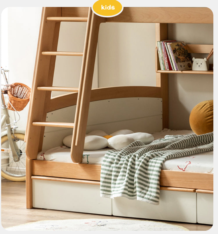 Solid Wood Poplar Kids Bunk Bed with Ladder & Guardrail - Space-Saving Multifunctional Loft Bed for Small Rooms, Dorms & Shared Kids Bedrooms