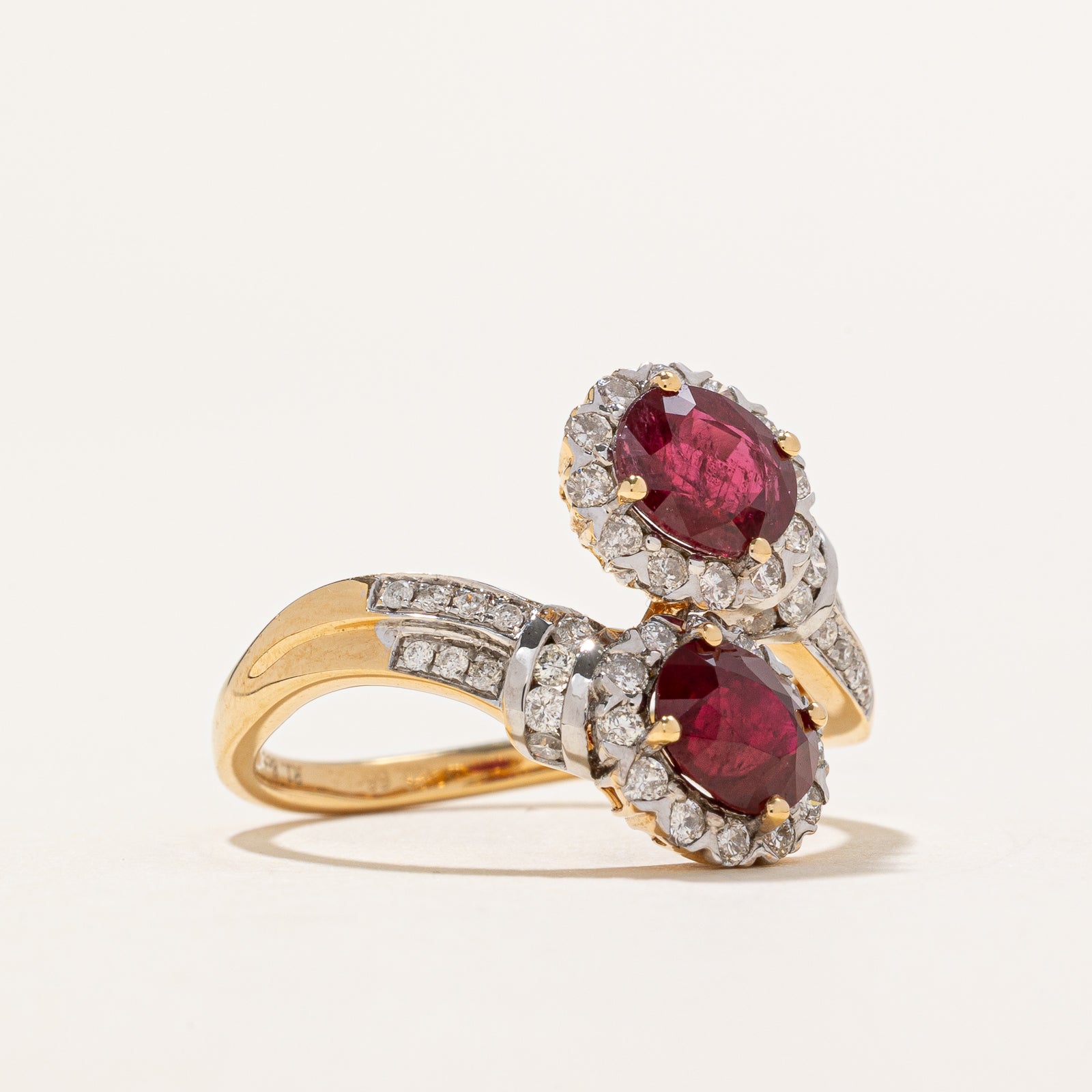 18K Gold Toi et Moi Vivid Red Ruby & Diamond Bypass Engagement Ring | 1.80ctw Ruby & 0.66ctw Diamond | Size 6.5 | Perfect for Anniversary Gifts, Proposal, or Valentine's Day