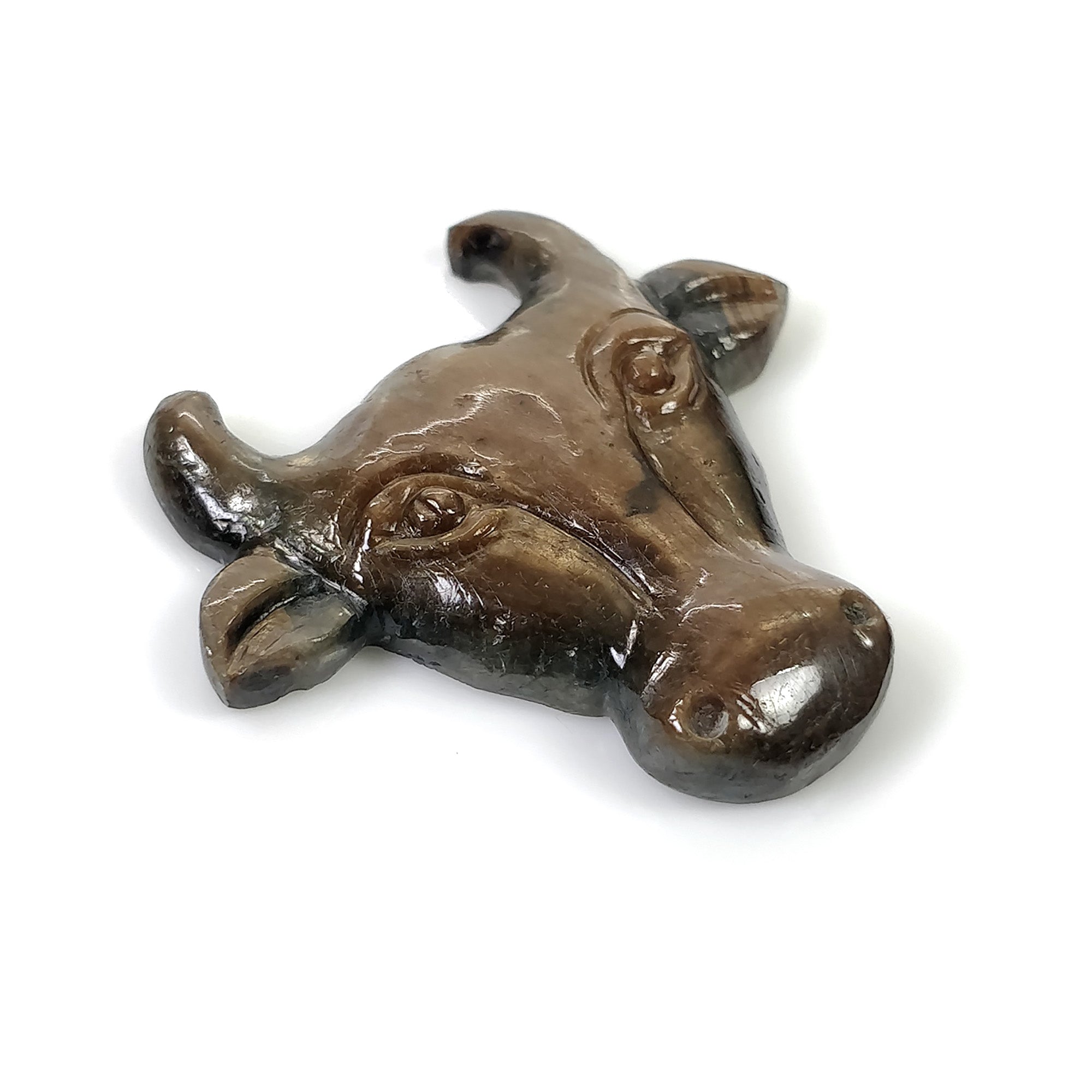 Natural Untreated Golden Brown Chocolate Sapphire Gemstone Carving - 43.50cts Hand Carved Bull's Face (32x34mm) for Jewelry Making, Collectibles & Spiritual Healing