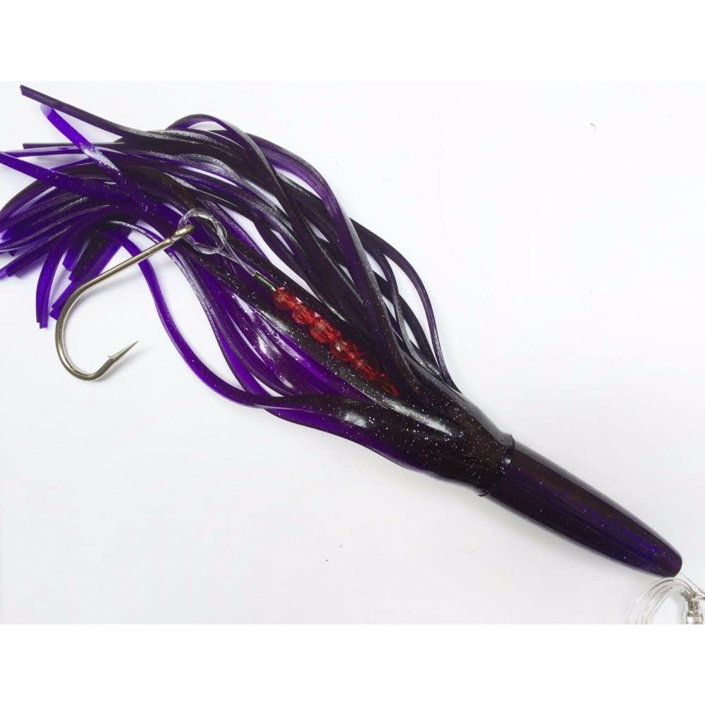 12-Inch Rigged Green Machine Style Trolling Lure for Tuna & Marlin - Black/Purple Solid | Saltwater Fishing Bait for Offshore Deep Sea Game Fish