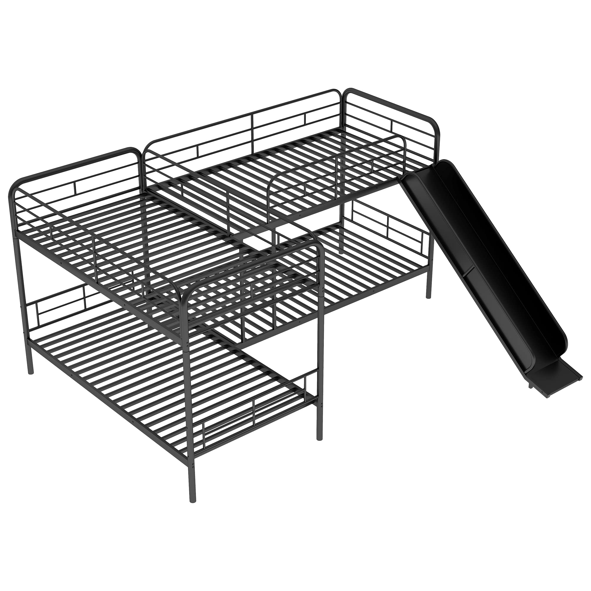 LZ LEISURE ZONE Twin Size L-Shaped Bunk Bed with Slide & Ladder - Sturdy Metal Bunk Bed Frame for Kids & Teens - Space-Saving Black Bedroom Furniture - Perfect for Small Rooms, Shared Kids' Bedrooms & Sleepovers