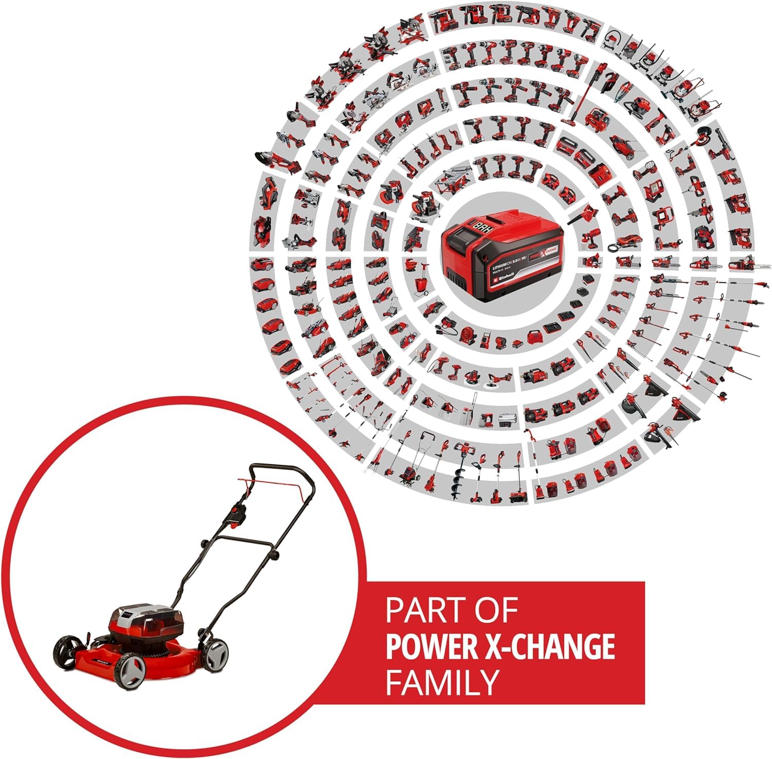 Einhell GE-CM 36/48 Li M-Solo Power X-Change Cordless Lawn Mower - 36V, 48cm Cutting Width, Brushless Motor, Mulching Function, Adjustable Cutting Height 30-75mm, Covers Up to 1000m² (Battery Not Included) - Perfect for Medium-Sized Lawns, Gardens, and Backyards
