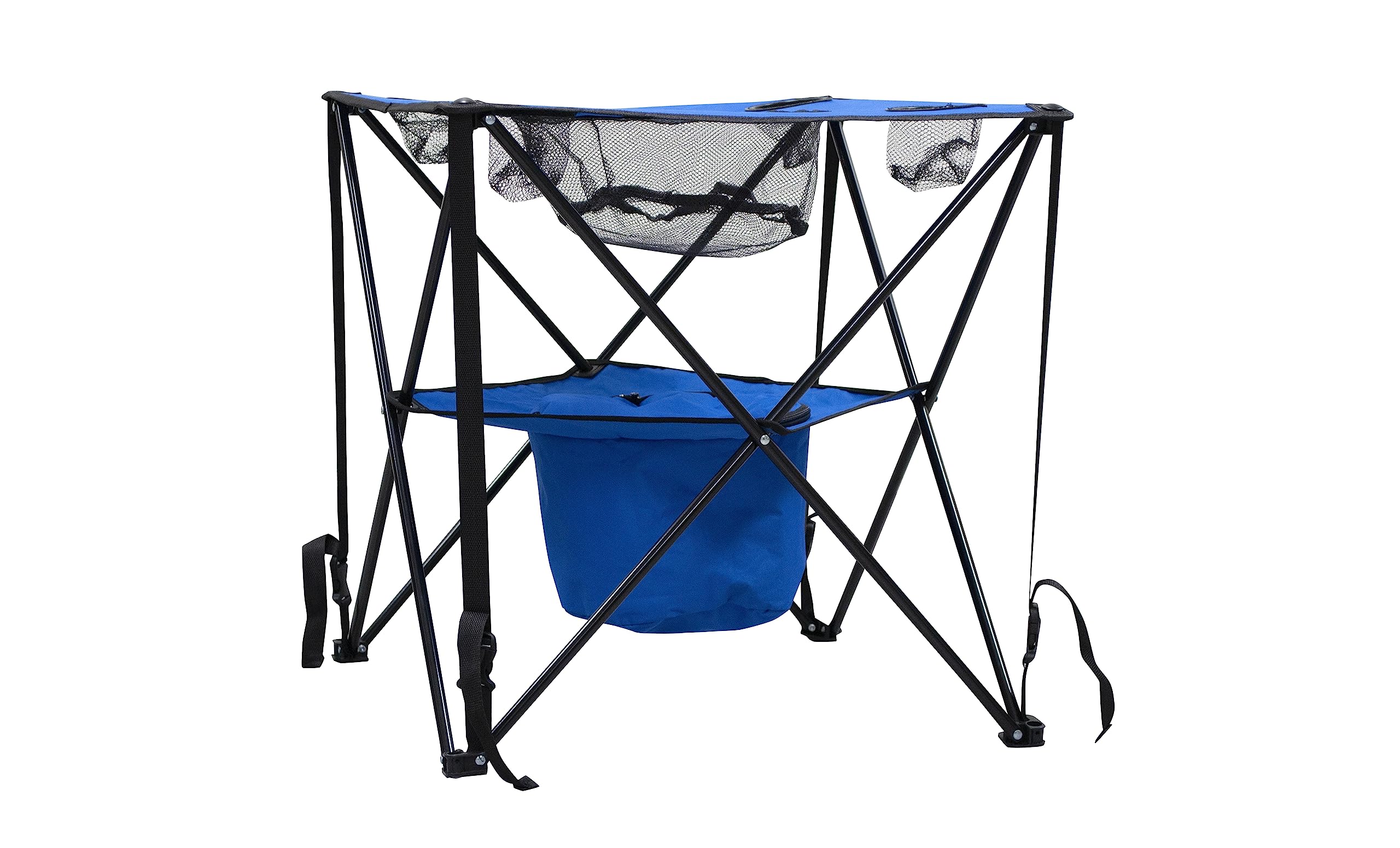 Portable Folding Camping Table with Built-in Cooler, Cup Holders & Storage Basket - Compact Picnic, Beach, Tailgating & Outdoor Dining Essential - Includes Carry Bag (Blue)