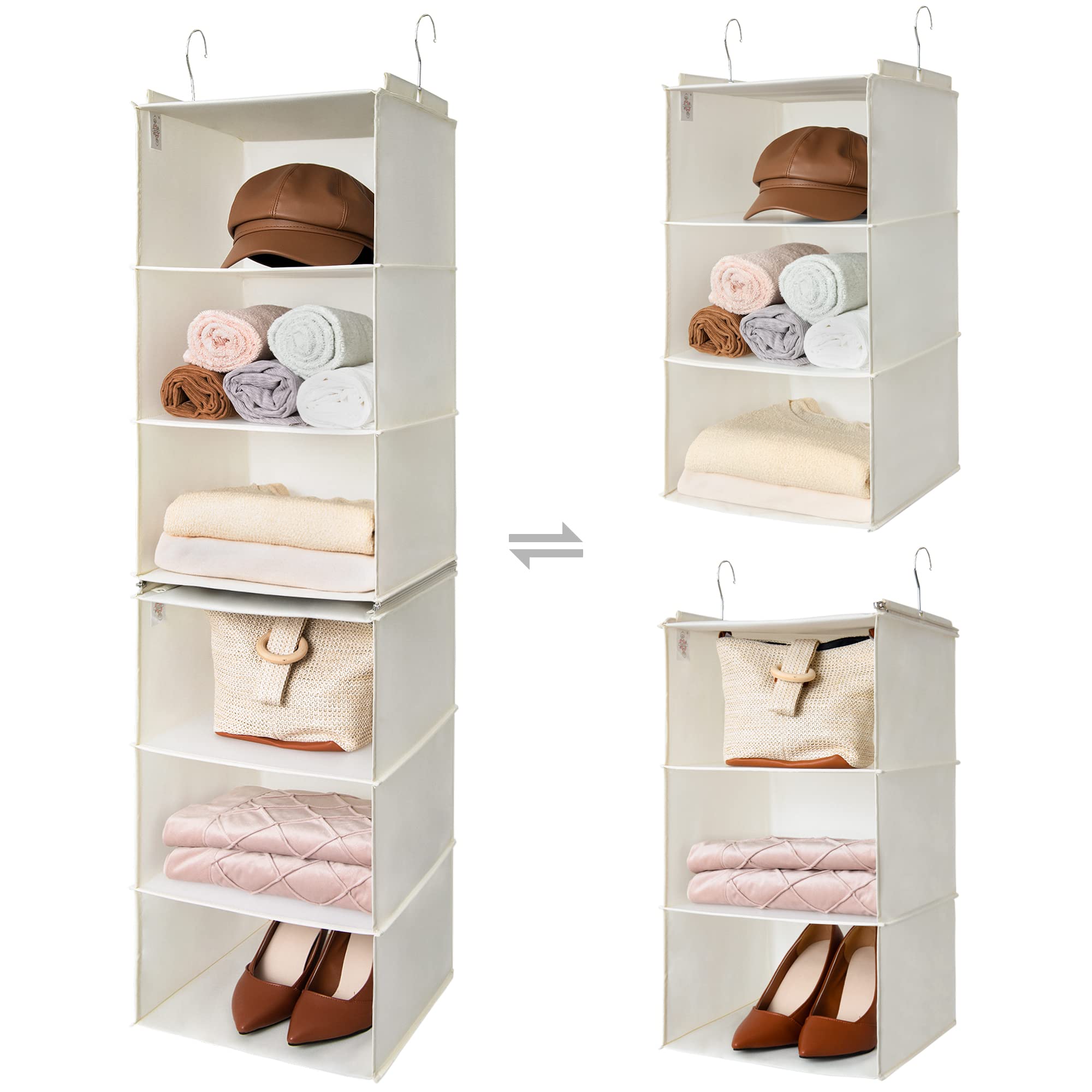 GRANNY SAYS 6-Shelf Hanging Closet Organizer - Convertible to 2 Pack 3-Shelf Storage Shelves | Space-Saving Closet & Living Room Organization | Perfect for Bedrooms, Dorms & Small Spaces (Beige)