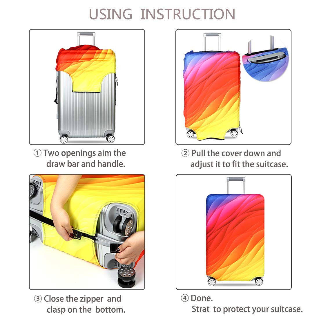 TRAVEL KIN Thickened Washable Luggage Cover - Spandex Protective Suitcase Cover for 18/24/28/32 Inch Bags (S 18