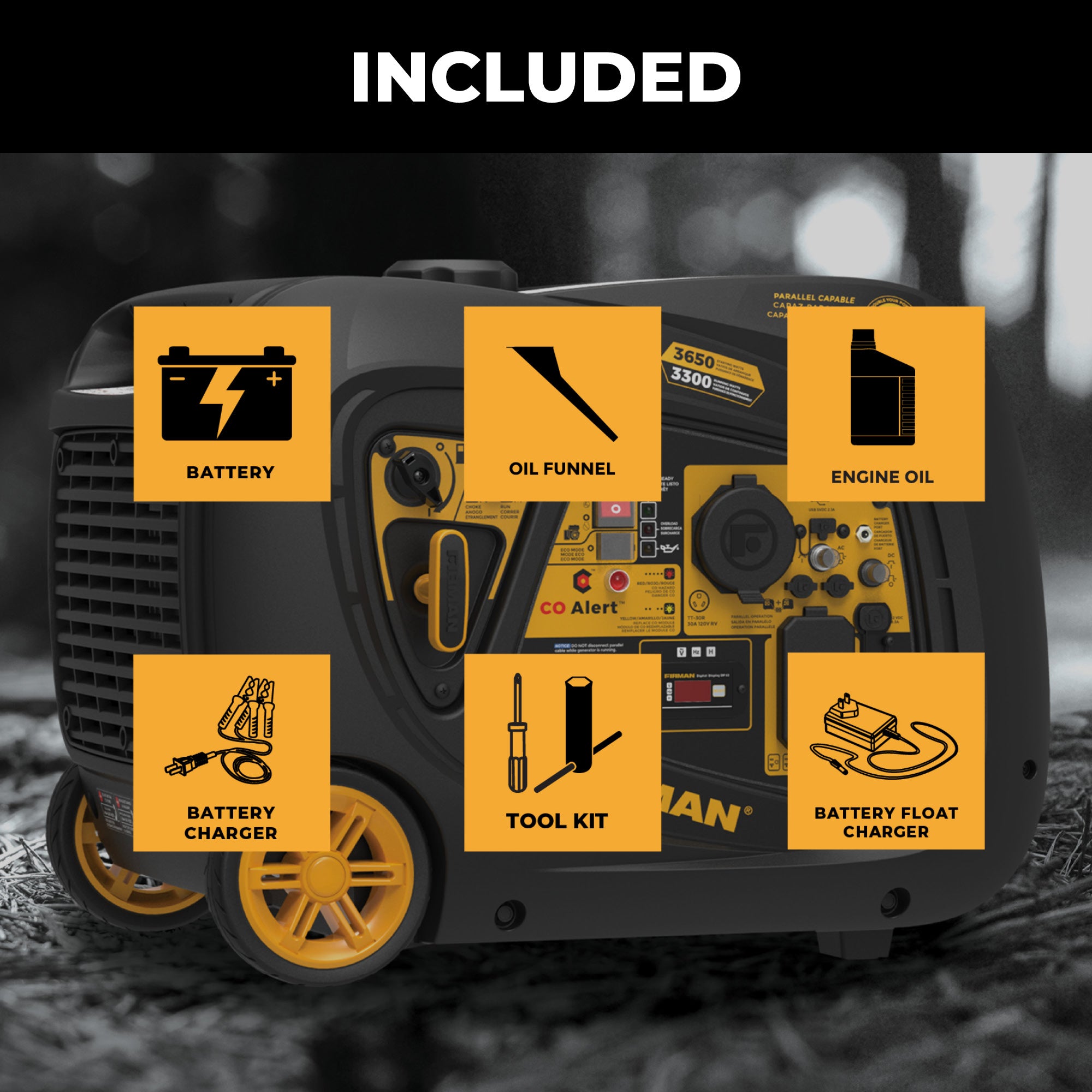 3650W Portable Inverter Generator with CO Alert - Quiet, Reliable Power for Camping, RV Trips & Emergency Backup