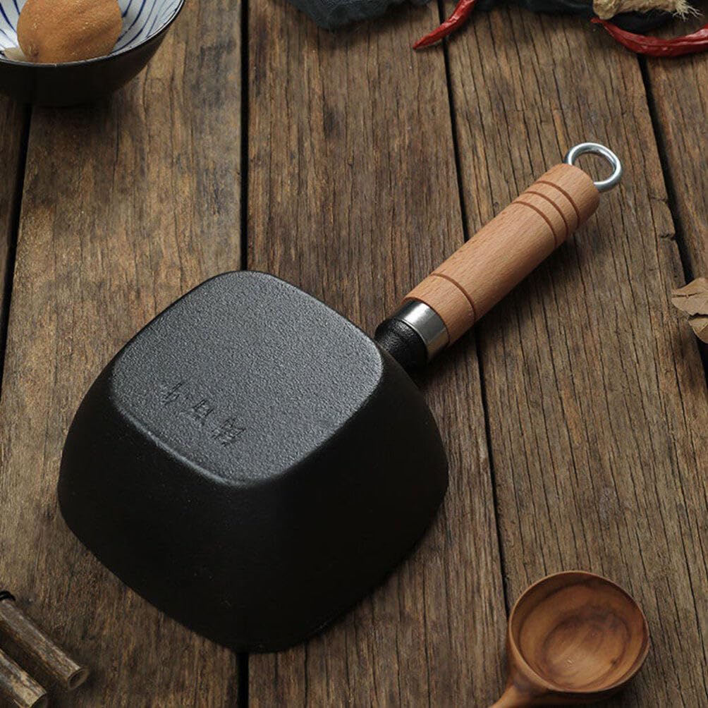Yardwe 4 Inch Cast Iron Butter Melting Pot with Wooden Handle - Premium Oil Heating Cookware for Kitchen, Camping & Outdoor Cooking - Perfect for Melting Butter, Wax, Chocolate & Essential Oils