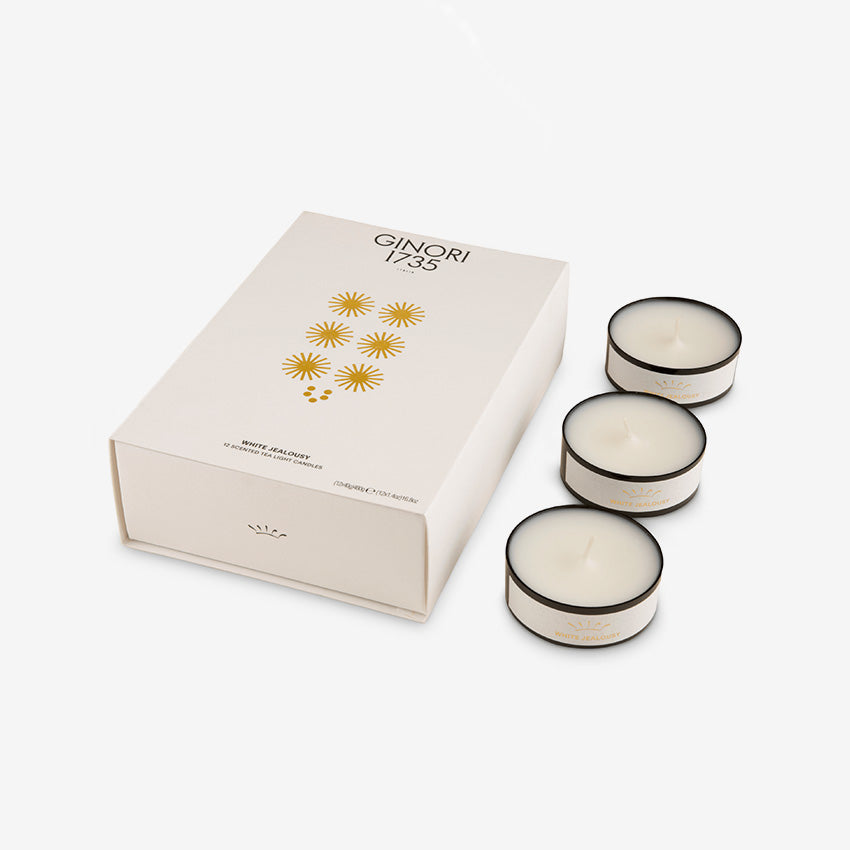 Ginori 1735 LCDC Tealight Scented Candles - White Jealousy Fragrance, Set of 12 | Premium Home Decor for Relaxation, Romantic Dinners & Spa Nights