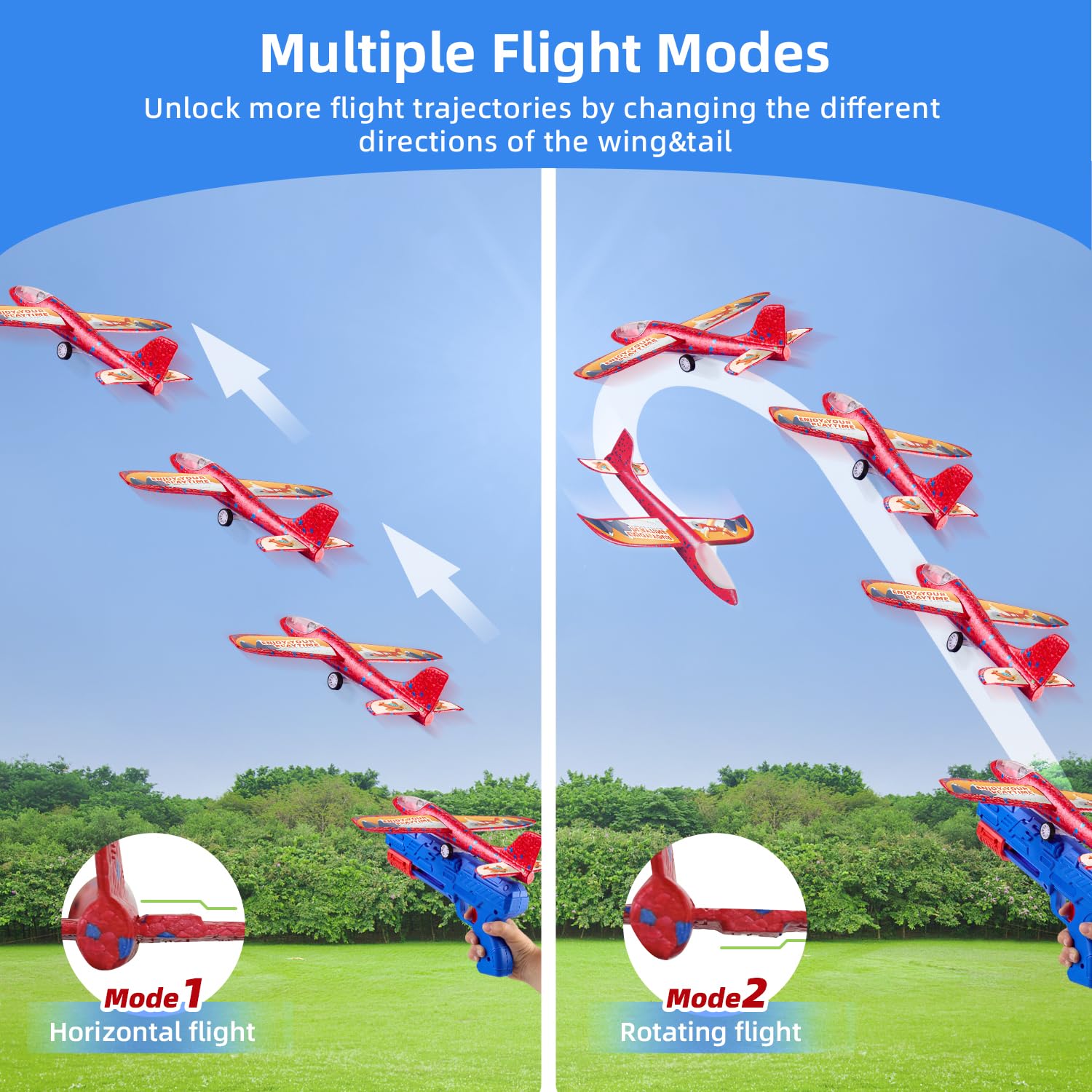 6 Pack LED Foam Airplane Launcher Toys for Kids - 2 Flight Mode Glider Planes, Outdoor Flying Toys for Boys & Girls Ages 3-12 - Perfect Birthday Gift & Educational STEM Toy for Backyard Play, Park Activities and Family Fun