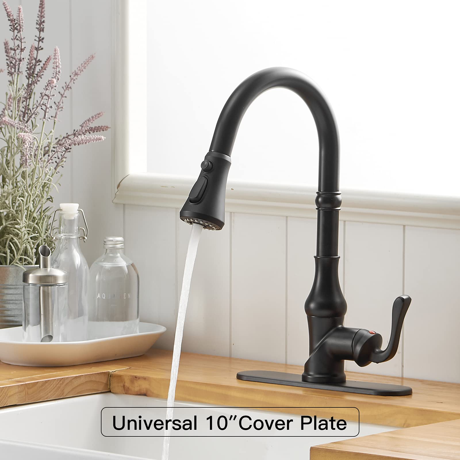 Homevacious 10.2 Inch Stainless Steel Sink Faucet Hole Cover - Black Circular Deck Plate Escutcheon for Bathroom & Kitchen Faucets | Perfect for Renovation, Remodeling & Leak Prevention