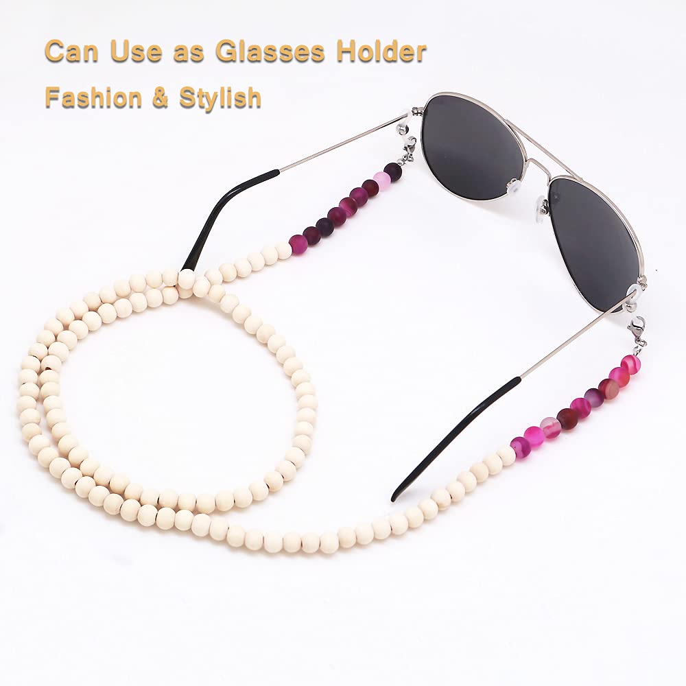Wooden Beaded Lanyard for ID Badges & Keys - Natural Stone Necklace for Women - Office & Event Use