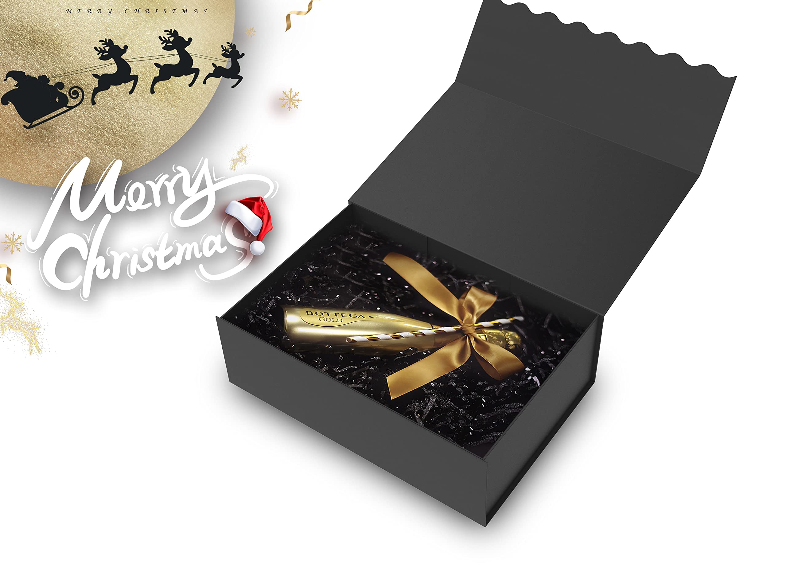 12.5x9.5x4 Inches Magnetic Closure Gift Box - Collapsible Wedding & Birthday Present Packaging - Sturdy Bridesmaid Proposal Box with Lid - Black Wave Design - Perfect for Party Favors, Jewelry Storage & Special Occasion Gifting