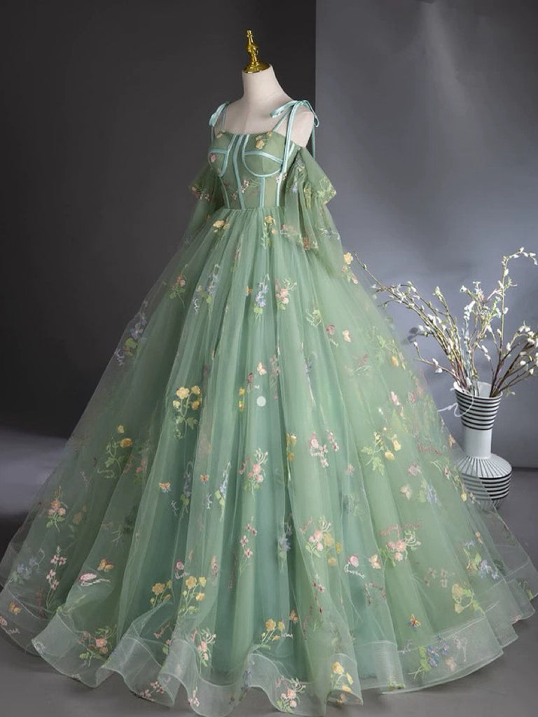 Elegant A-Line Sweetheart Neck Tulle Lace Green Long Prom Dress for Women - Perfect for Homecoming, Formal Dances & Special Occasions