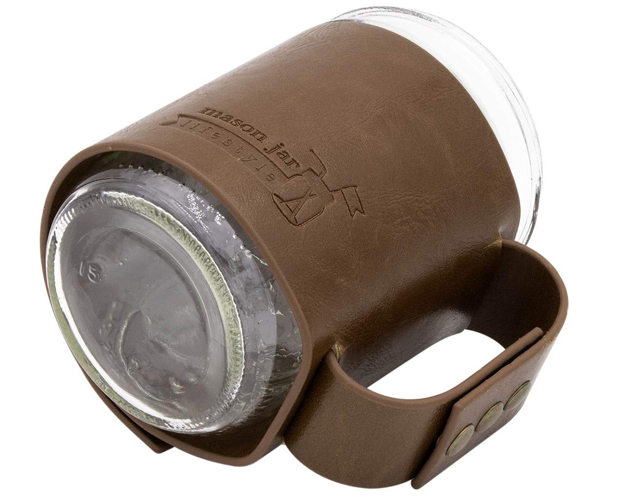 Premium Faux Leather Sleeve with Handle for Wide Mouth Mason Jars - Insulated Travel Mug Cover for 16oz Pint Canning Jars - Perfect for Coffee, Tea & Hot/Cold Beverages On-The-Go