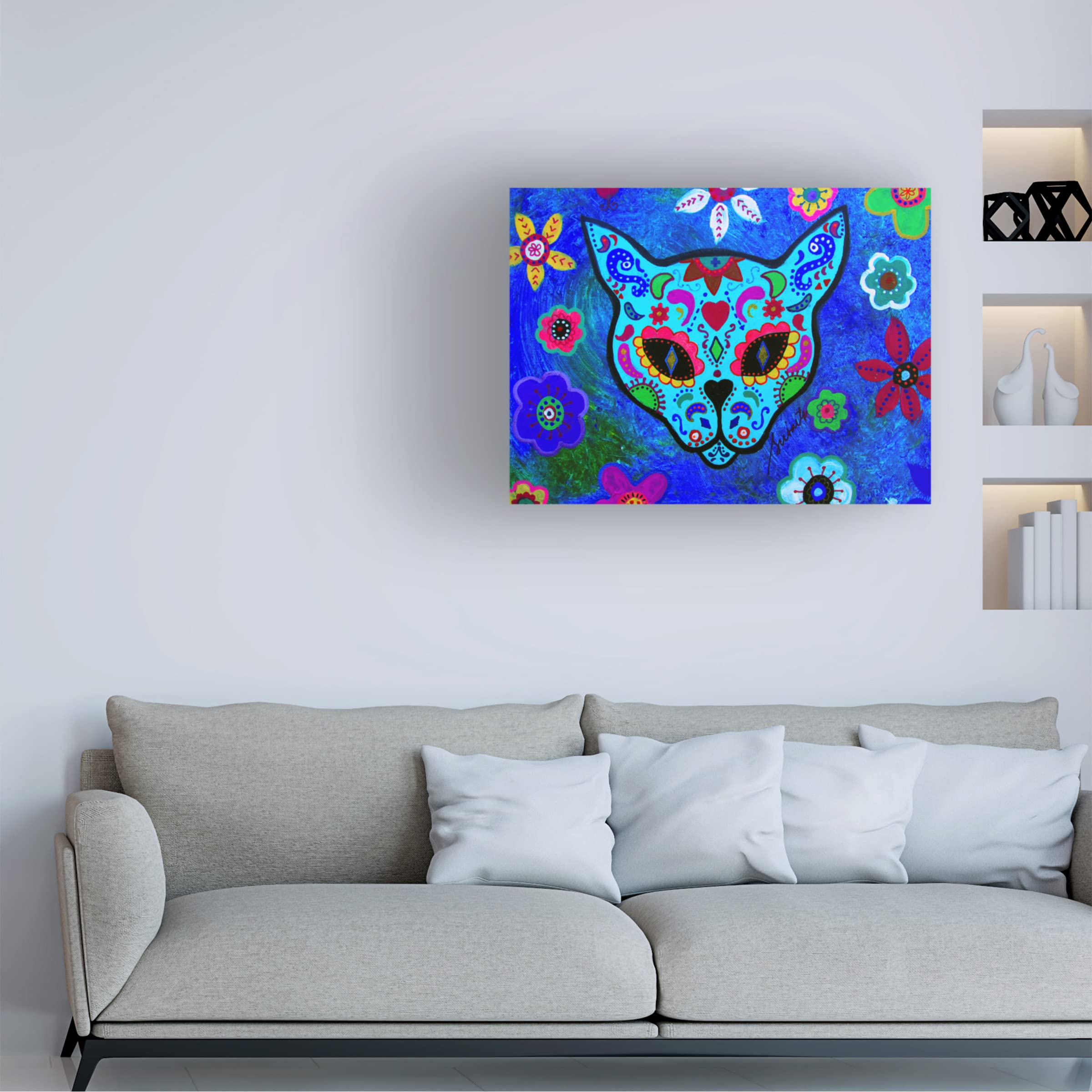 Prisarts 'El Gato Face Meow' Canvas Wall Art - 35x47 Inches Hand-Painted Cat Painting - Perfect for Living Room, Bedroom & Office Decor