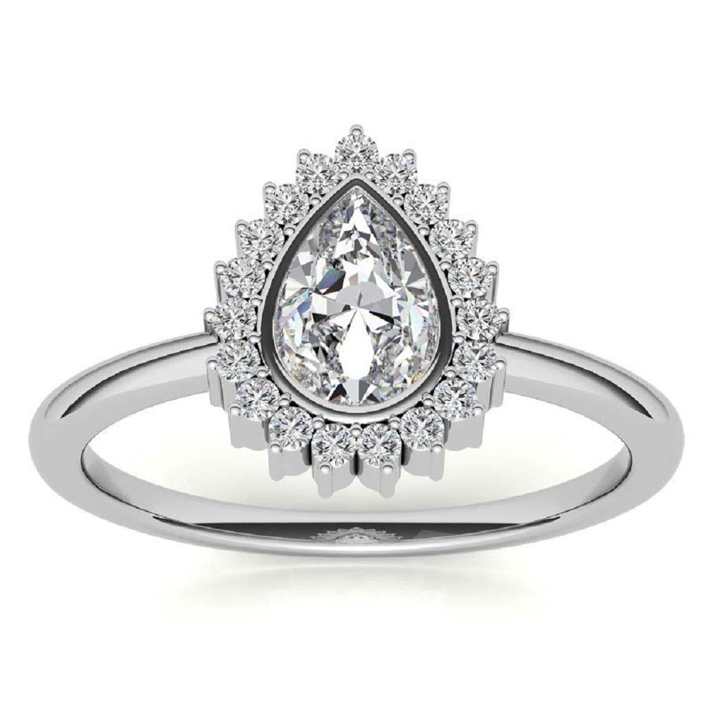 1.50CT Pear Cut VVS1 Colorless Moissanite Engagement & Wedding Ring Set in 925 Sterling Silver - Halo Bezel Bridal Jewelry Set, Perfect Gift for Anniversaries, Proposals & Special Occasions