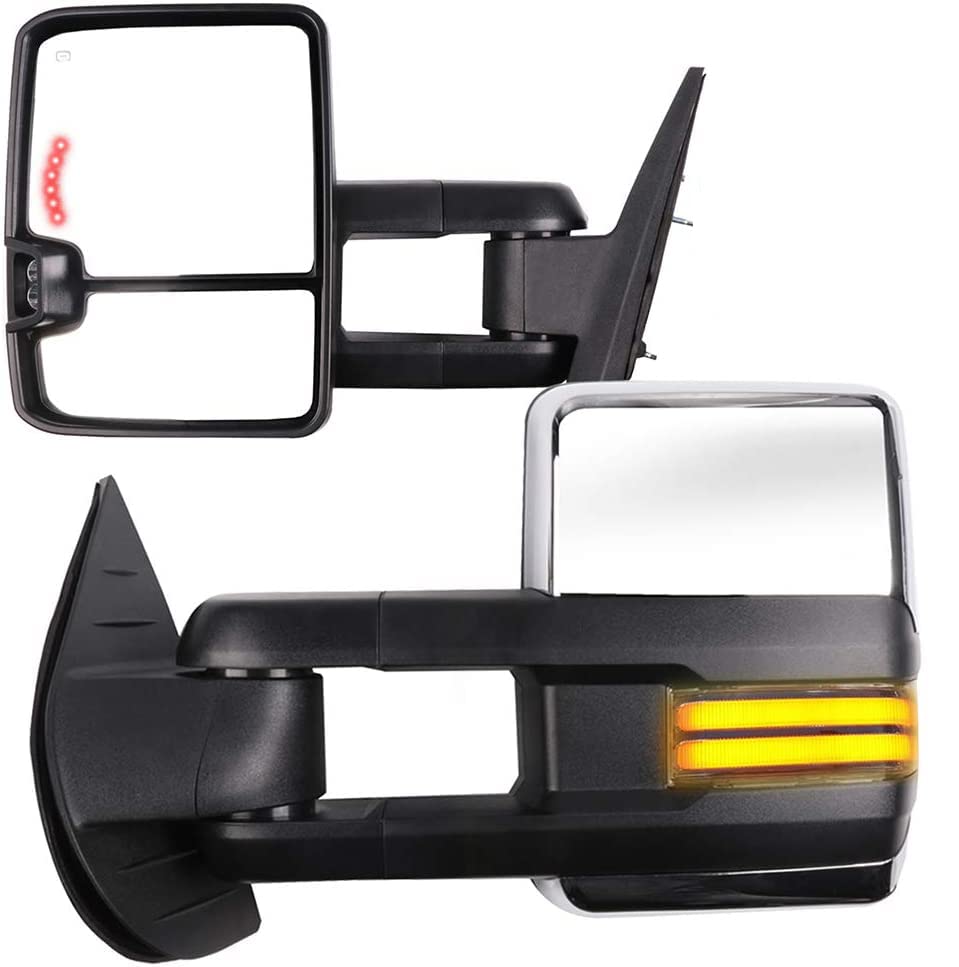 Heated Power Towing Mirrors for 2007-2013 Chevy/GMC Yukon, Yukon XL, Denali & 2014 Sierra 2500/3500 - with Running Lights - Perfect for Towing, Camping & Off-Road Adventures