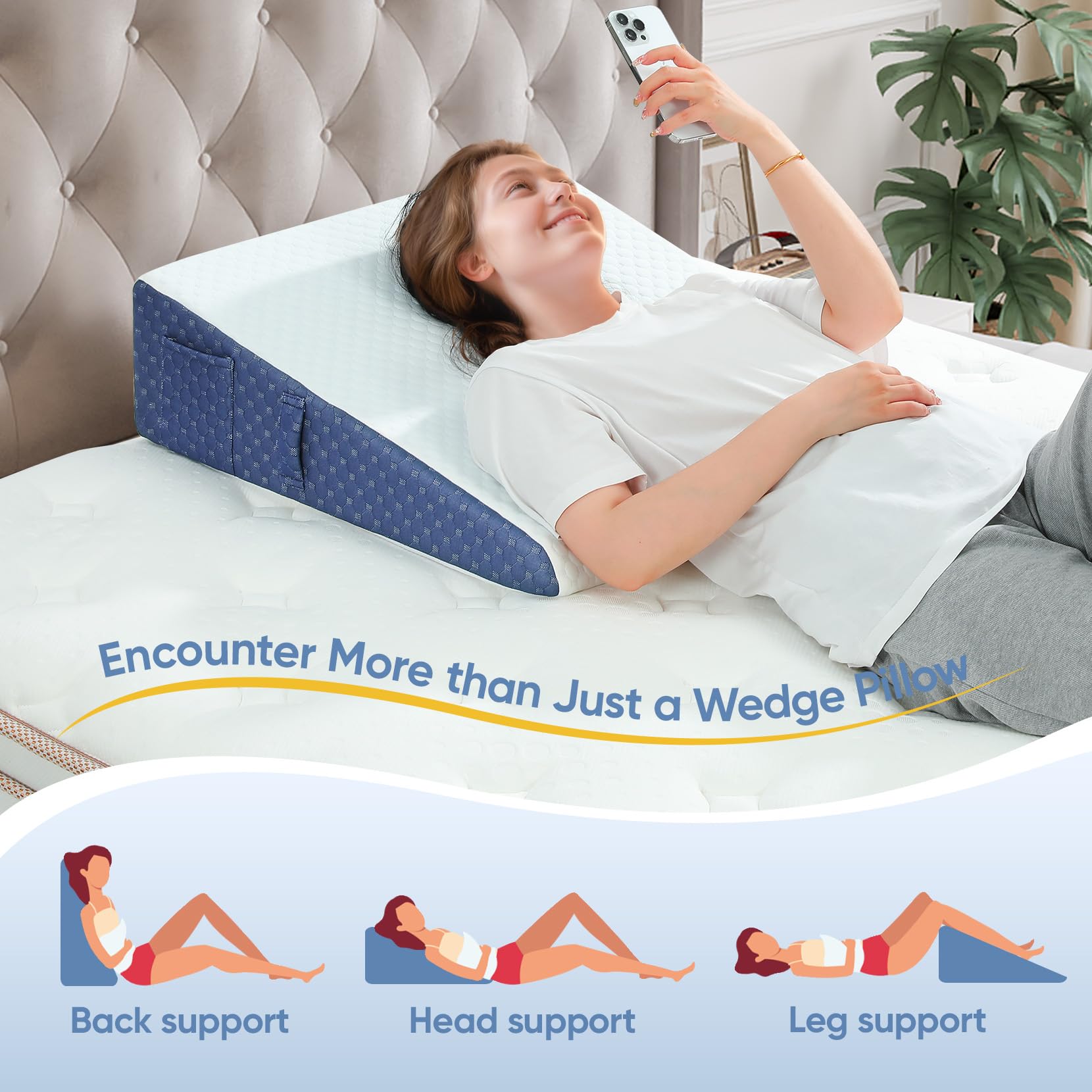 2024 7.5'' Wedge Pillow for Sleep Apnea & Acid Reflux Relief - Cooling Memory Foam Bed Wedge with Washable Cover for GERD, Heartburn & Neck Pain - Perfect for Back Sleepers & Post-Surgery Recovery