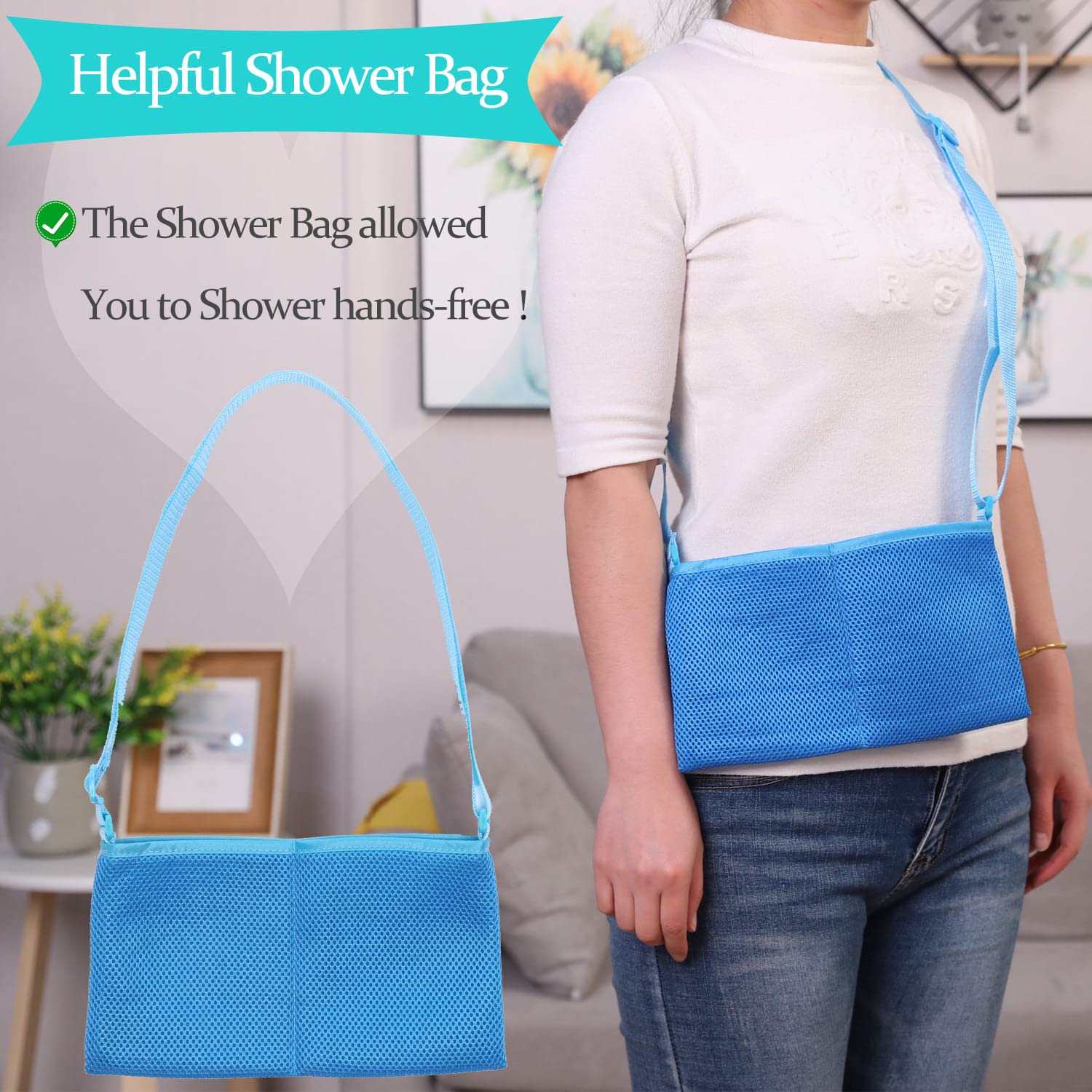 Fanwer Mastectomy Drain Holder - 4 Pack Post-Surgery Drain Pouches with Waterproof Shower Bag, Adjustable & Comfortable for Mastectomy Recovery, Breast Augmentation, Reduction & Tummy Tuck - Ideal for Showering, Sleeping & Daily Activities (Blue)