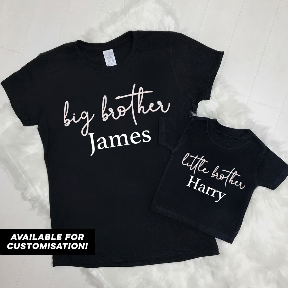 Big Brother & Little Brother Black Script T-Shirts | Sibling Matching Outfits | Casual Wear & Family Events