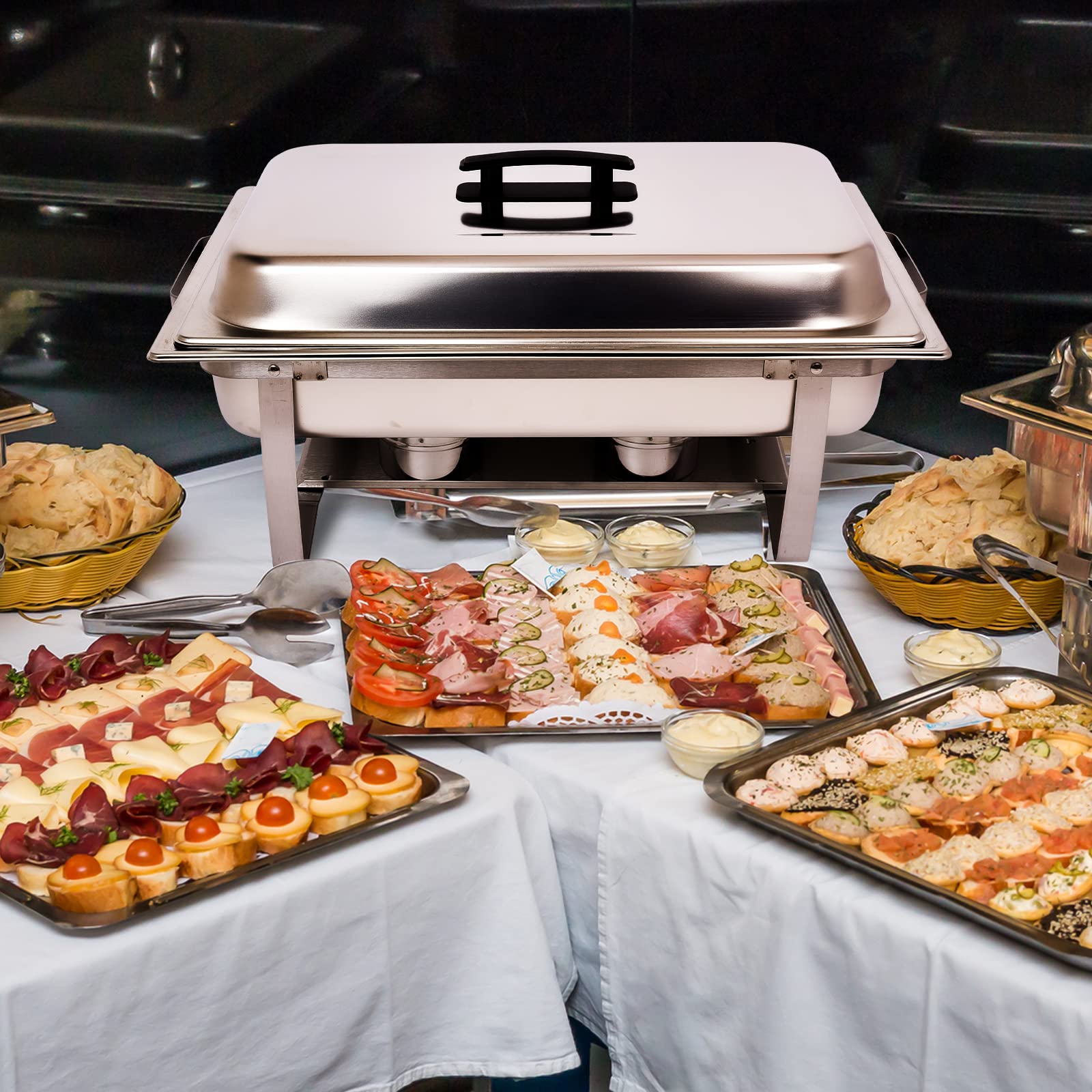 4-Pack Stainless Steel Buffet Chafing Dish Set - 8QT Catering Food Warmers with 7 Trays - Perfect for Weddings, Parties, and Buffet Serving