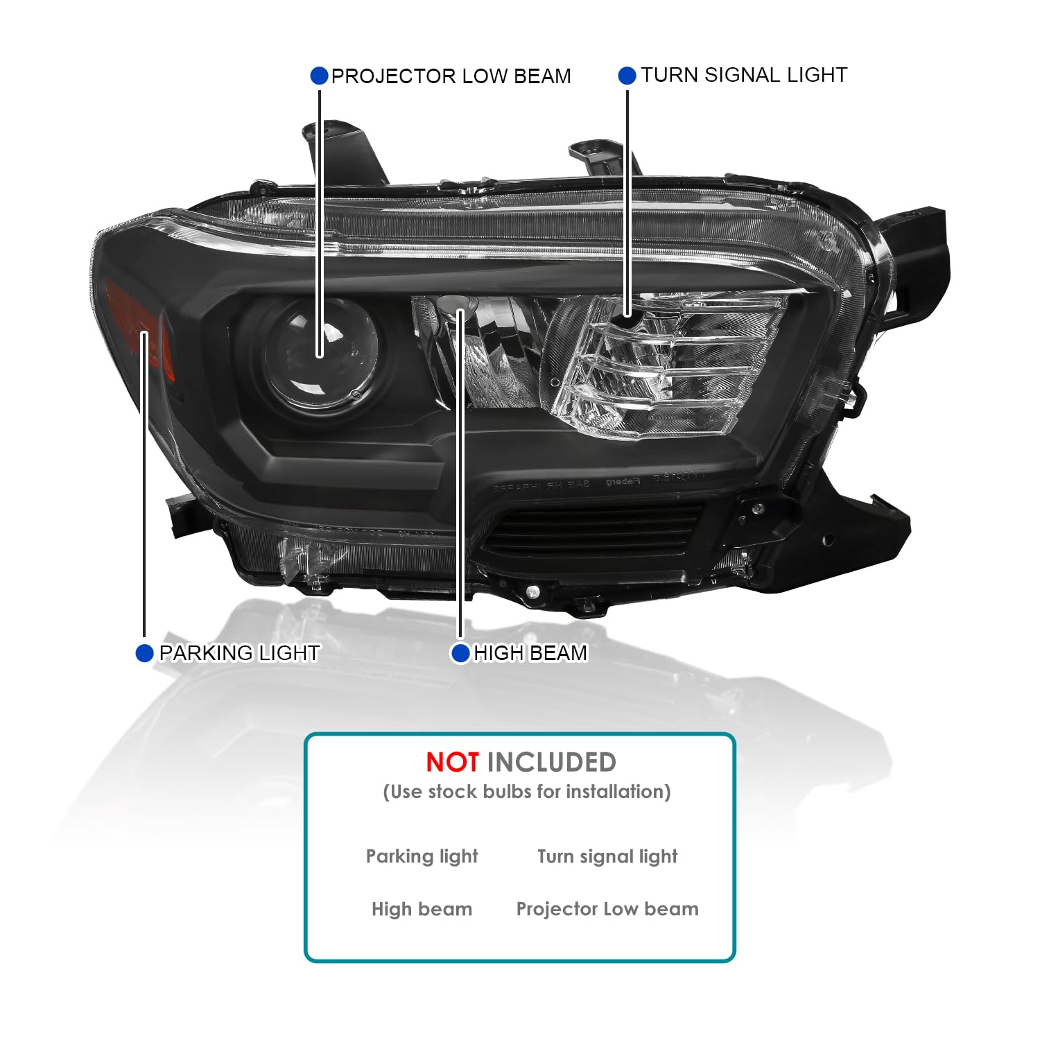Spec-D Tuning Black Projector Headlights for 2016-2022 Toyota Tacoma - Non-LED DRL Compatible - Left & Right Pair Headlight Assembly - Upgrade for Night Driving & Off-Road Adventures