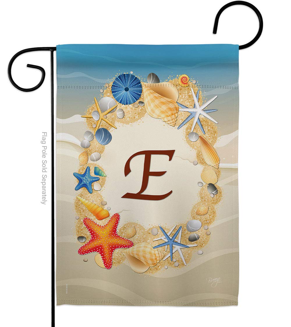 Summer Coastal Beach E Initial Garden Flag - 13x18.5in for Outdoor Decor