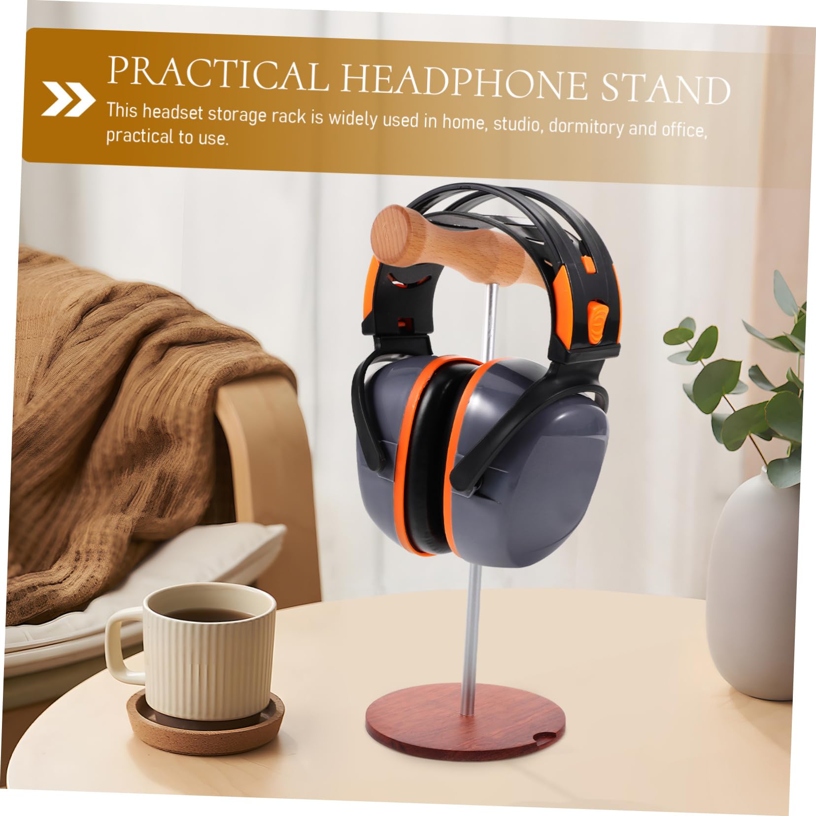 Premium Wooden Headphone Stand with Metal Rod - Elegant Display Holder for Headphones & Earphones - Perfect for Home, Office & Gaming Setup