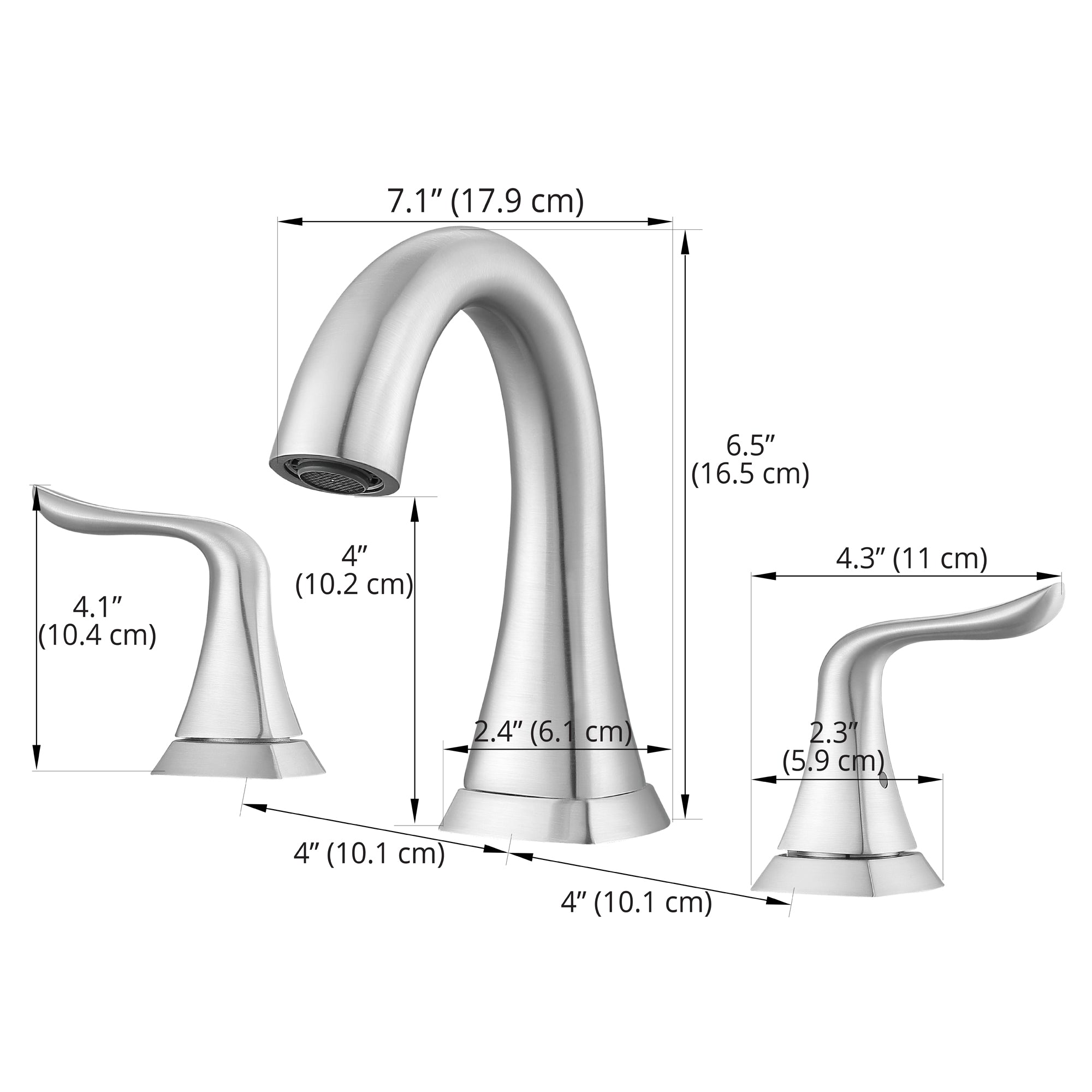 Scarlett Widespread Bathroom Faucet in Brushed Nickel Finish - Modern Waterfall Bathroom Sink Faucet for Vanity, Powder Room & Guest Bath Installation