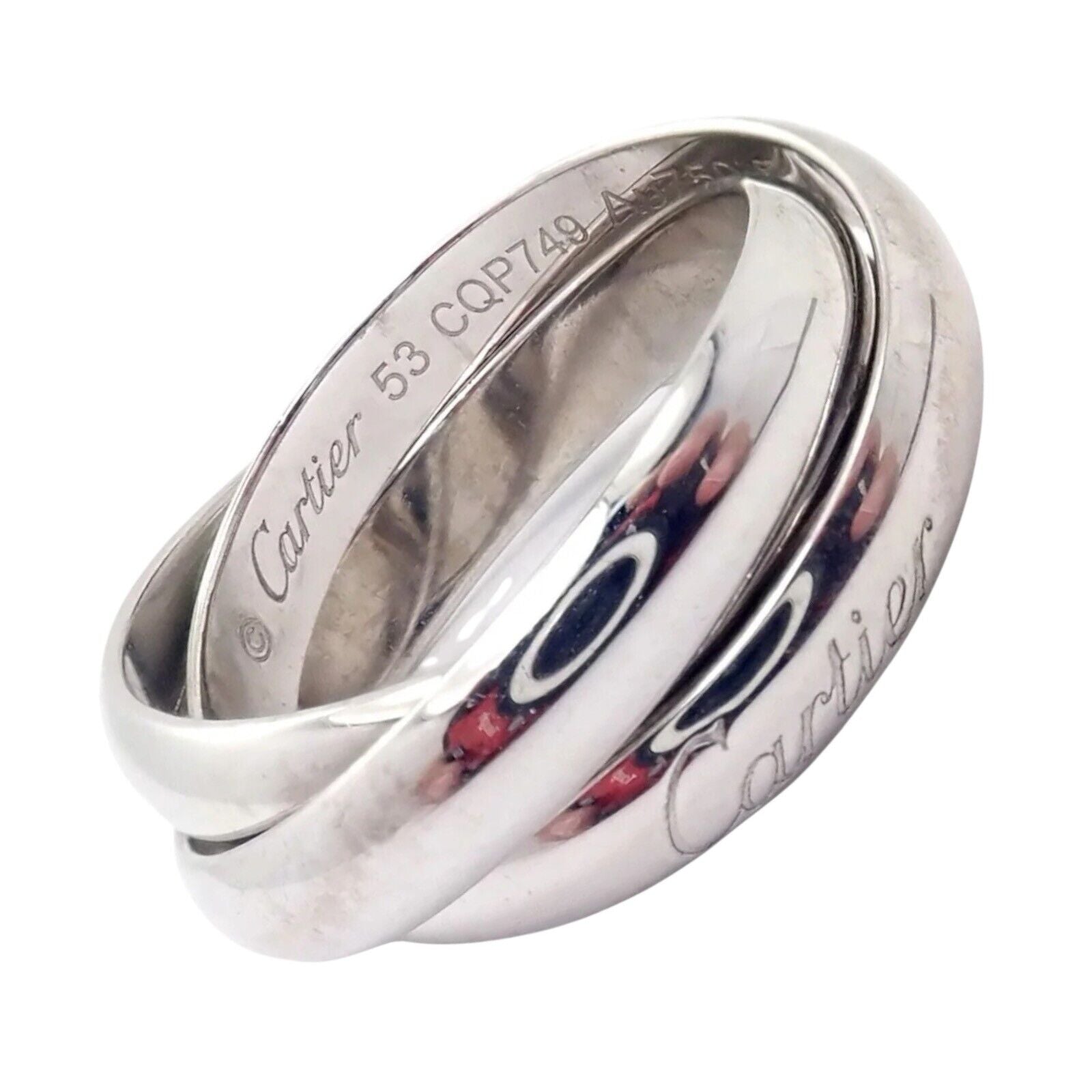 Authentic Cartier 18k White Gold Trinity Band Ring - Size 53 (US 6.25) | Luxury Wedding Band, Anniversary Gift & Everyday Jewelry for Women & Men