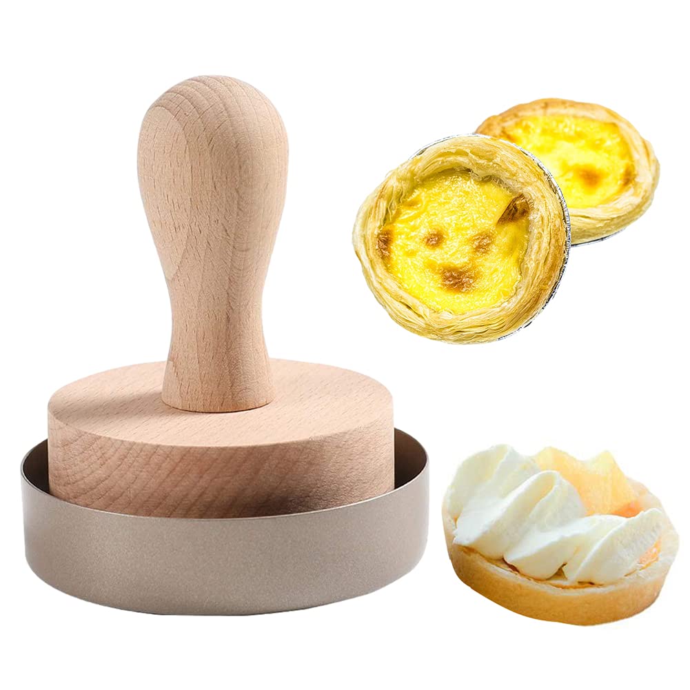 Wooden Egg Tart Press Tool - DIY Baking Dough Press & Pastry Tamper with Wooden Mold for Perfect Egg Tarts | Ideal for Home Baking, Pastry Shops & Dessert Making