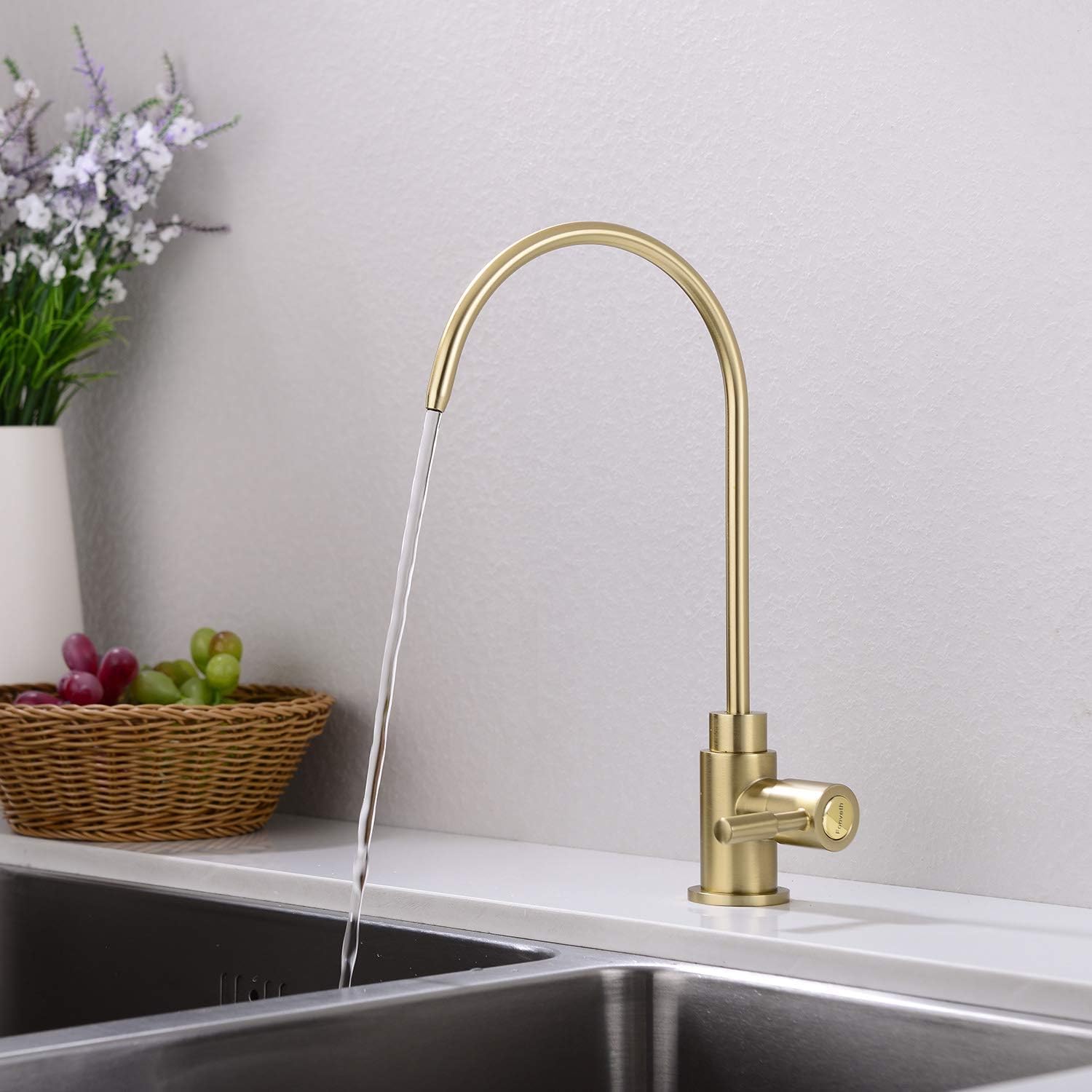 Upgraded Brushed Gold Single Handle Solid Brass Kitchen Sink Faucet with Water Filtration - Perfect for Drinking Water, Bar Sinks & Modern Home Decor