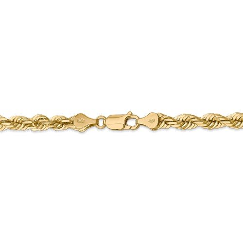 14K Yellow Gold 5.5mm Handmade Solid Rope Chain Bracelet - 3 Adjustable Lengths (7.5