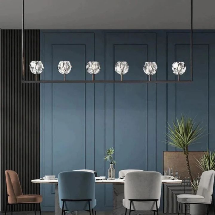 Crystal Ball Glass Linear Chandelier - 60 Inch Modern LED Pendant Light for Dining Room, Kitchen Island & Living Room Decor