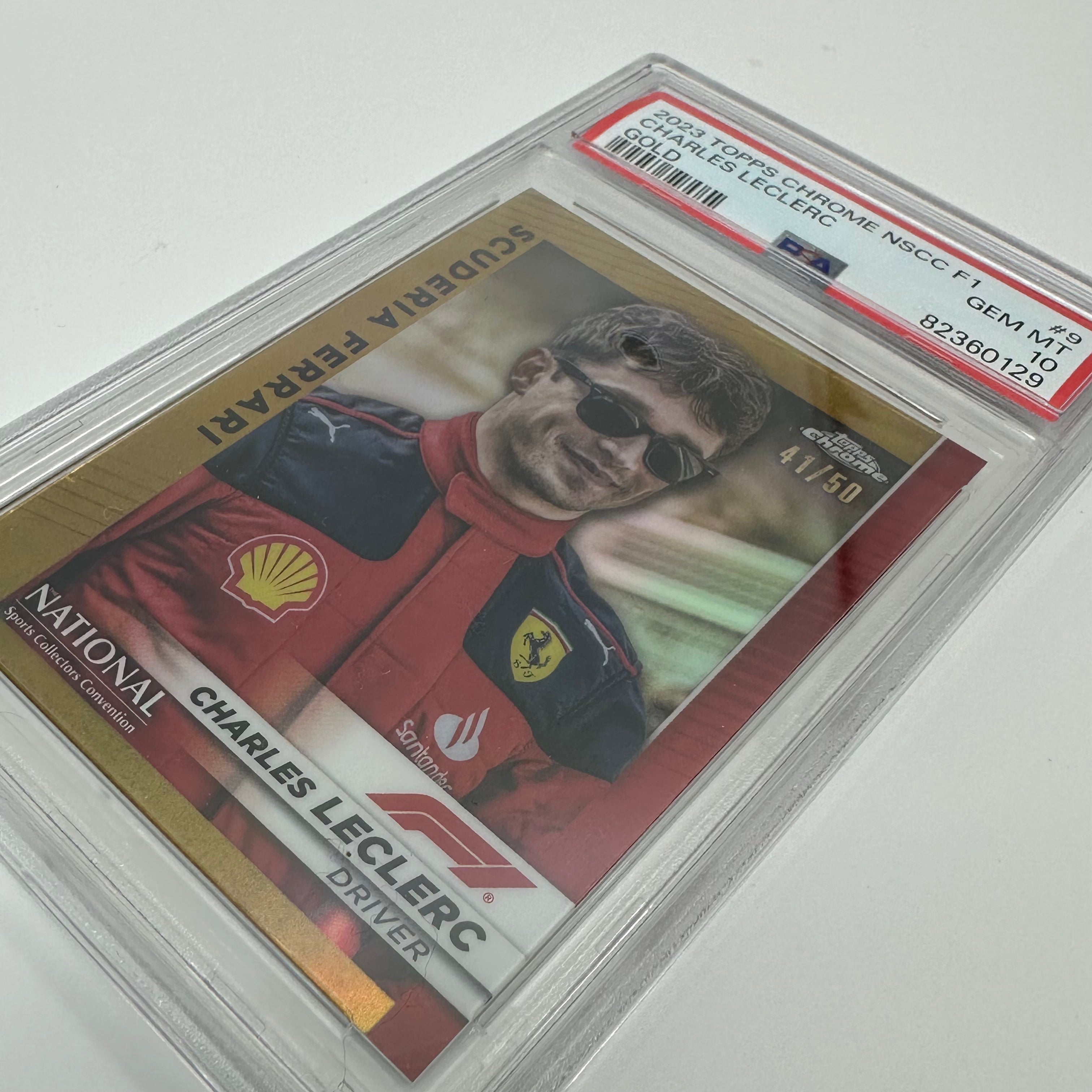 2023 Topps Chrome F1 Charles Leclerc #F1 9 Gold PSA 10 41/50 - Rare Collectible Trading Card for F1 Fans & Sports Memorabilia Enthusiasts