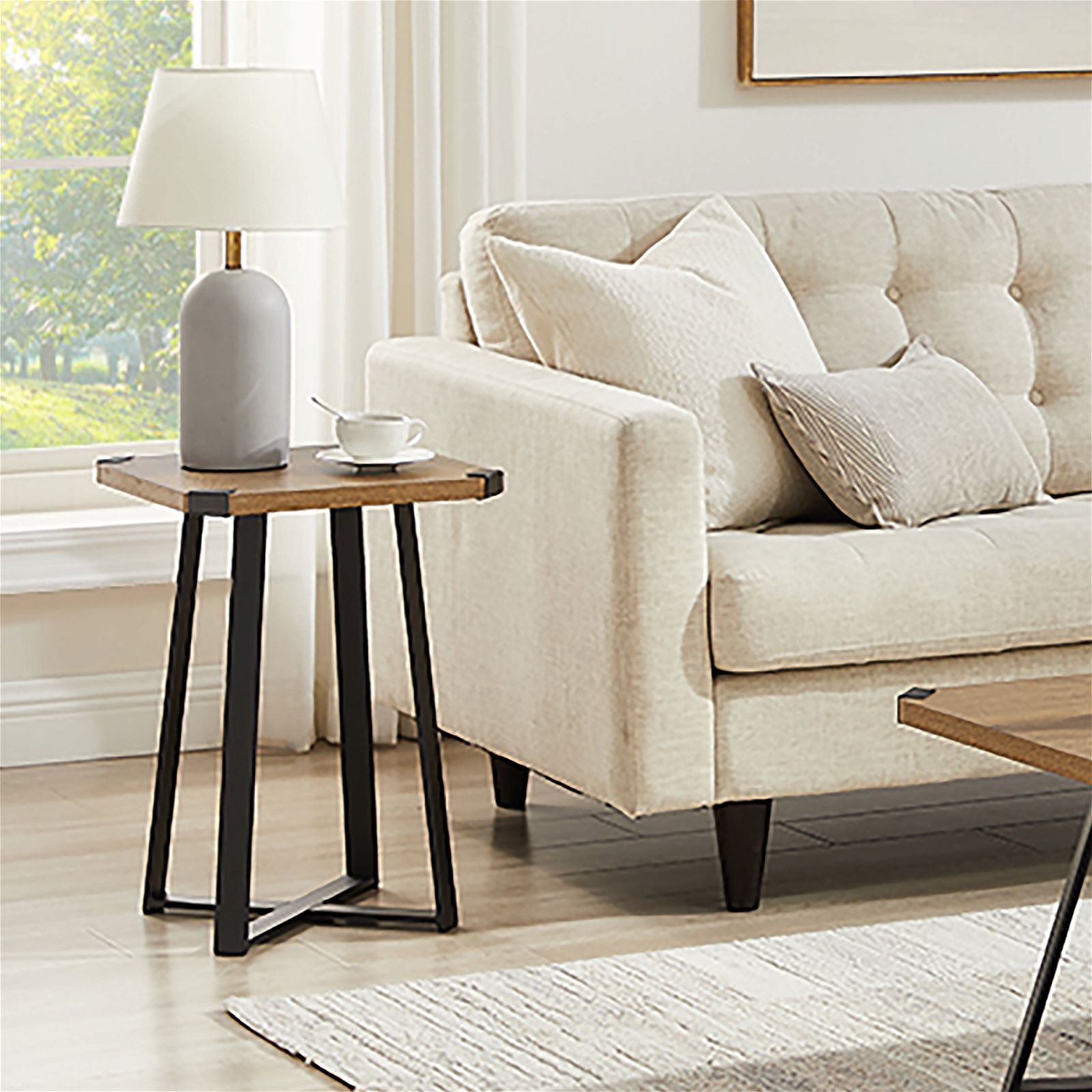 Criterion Dark Oak & Black Capri Square End Table - Modern Side Table for Living Room, Bedroom, or Office Decor