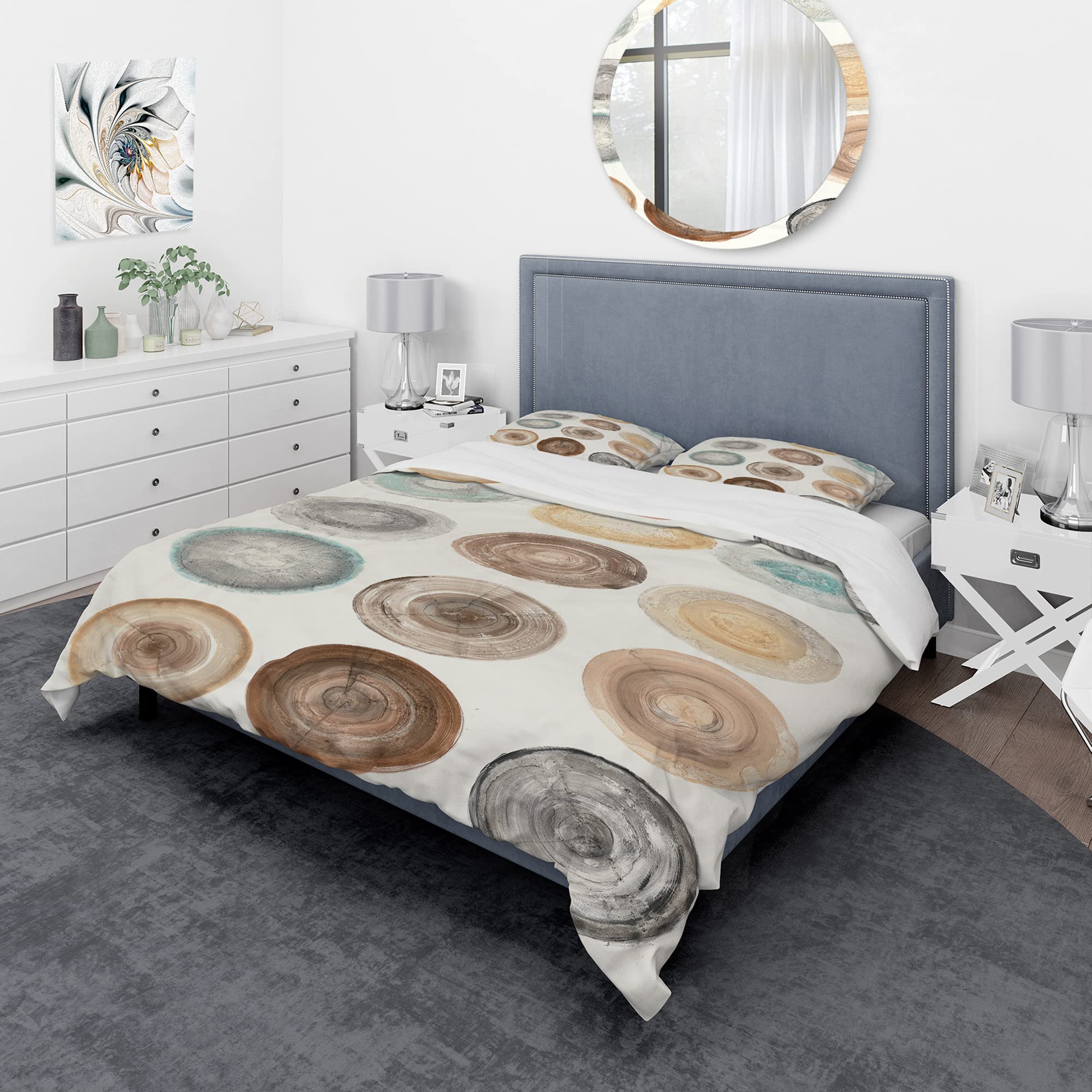 DesignQ Geometric Cream Circles Modern Duvet Cover Set - Queen Size 3-Piece Abstract Bedding in Multi-Colors | All-Season Contemporary Luxury Bedding for Master Bedroom, Guest Room & Modern Home Decor