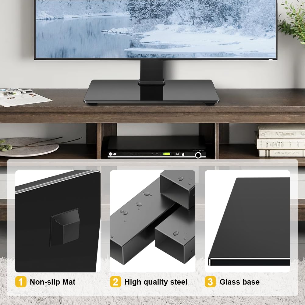 Universal TV Stand for 13-32 Inch LED LCD TVs - Height Adjustable Swivel TV Mount with Tempered Glass Base (Max VESA 100x100mm) - Perfect for Living Rooms, Bedrooms & Offices